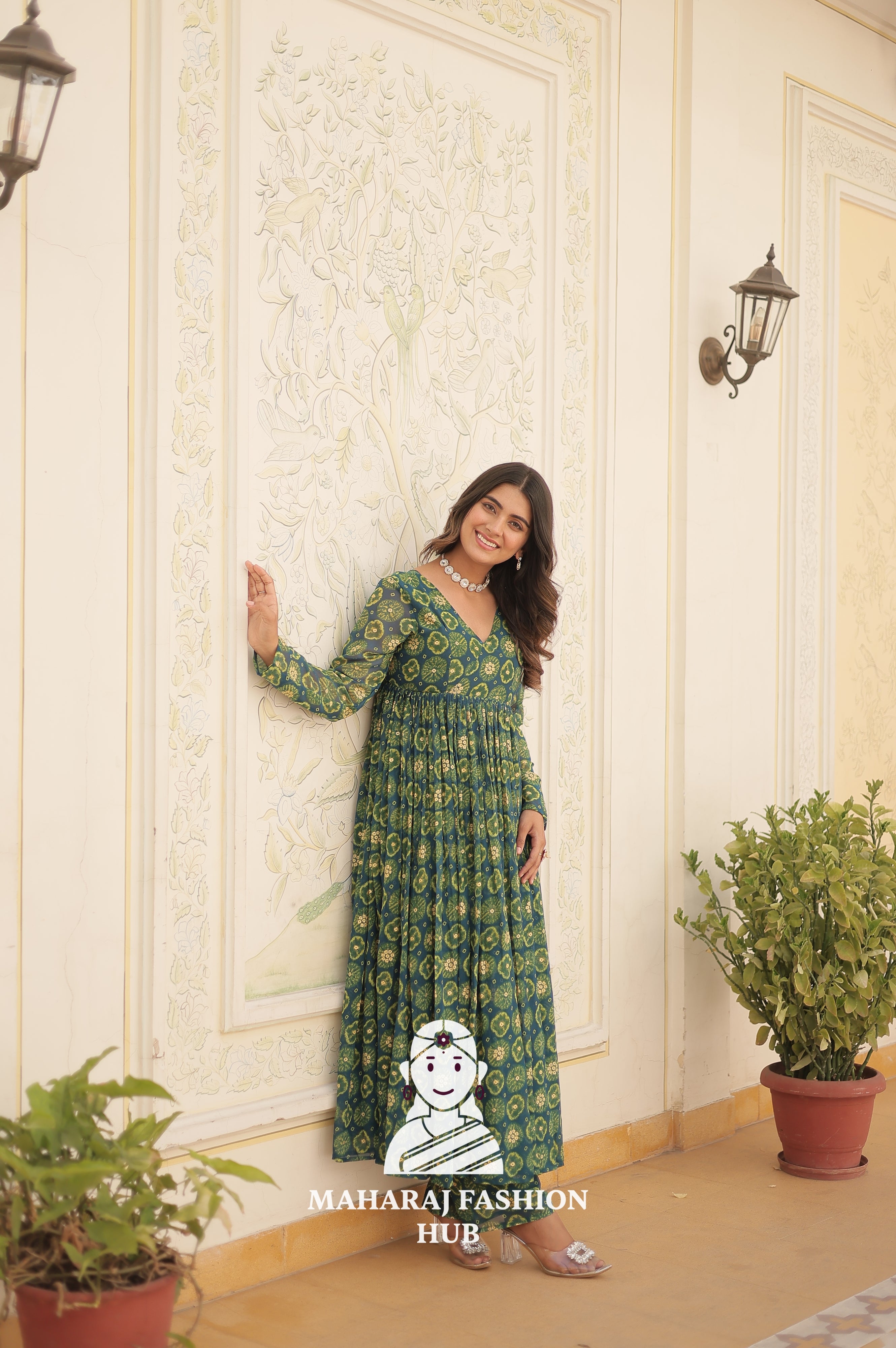 Foil Print Faux Georgette Elegance - Special Designer Gown