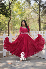 Round Neck Beads Work Gown with Rich Flair Finish
