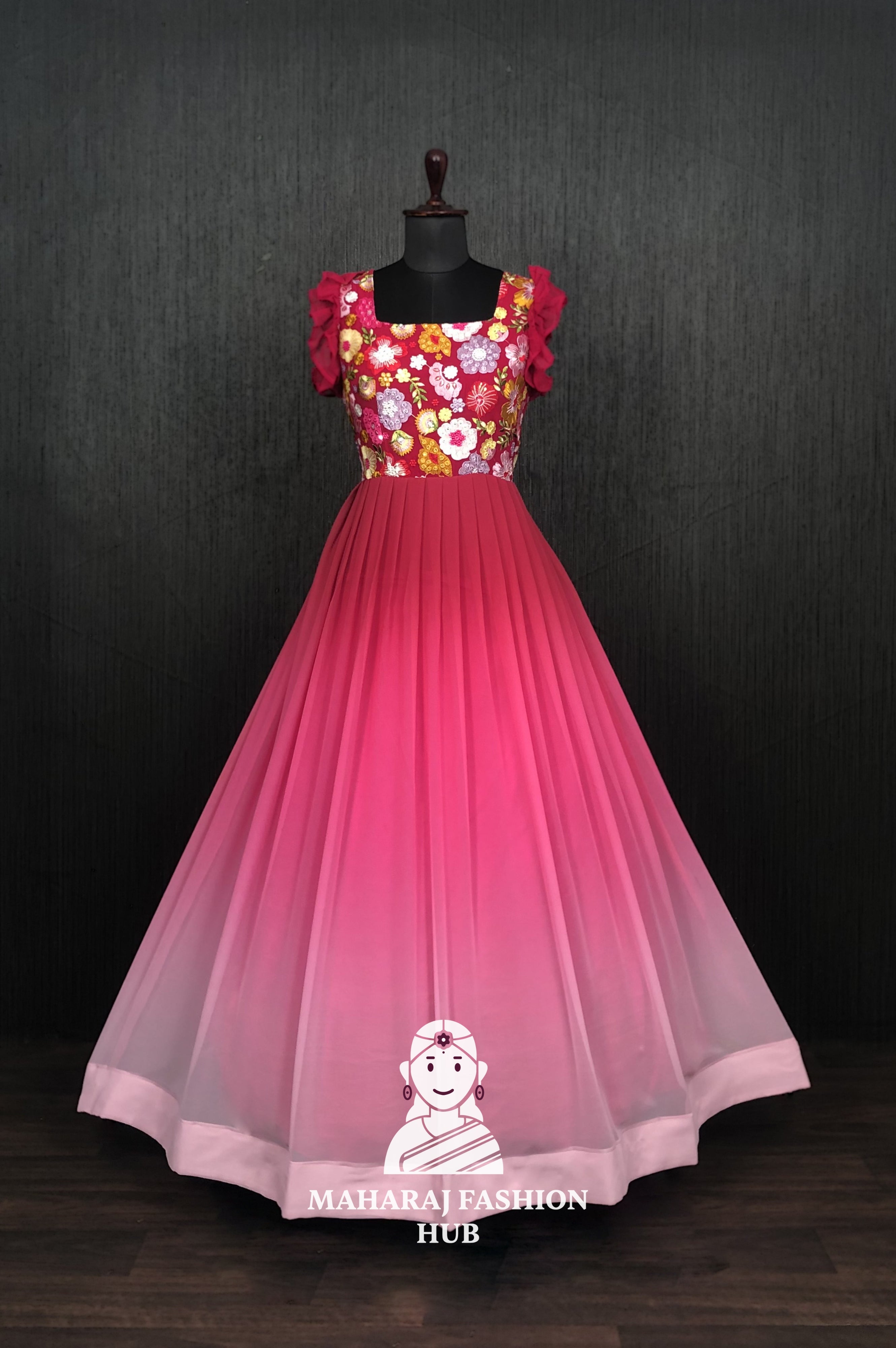 Sleeveless Designer Gown with Frill Shoulder