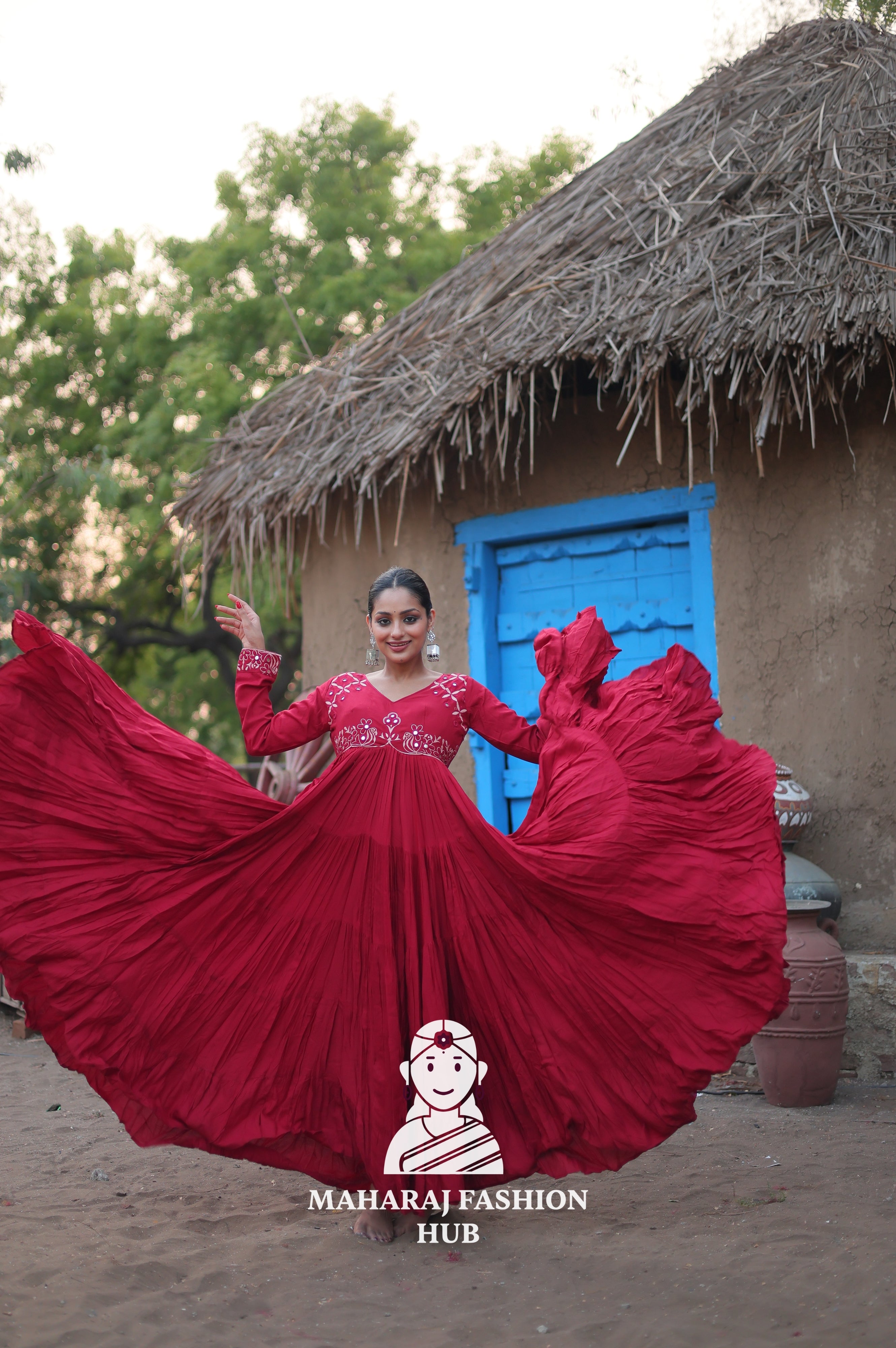Stunning Reyon Fabric Gown with Luxurious 15 Meter Flair