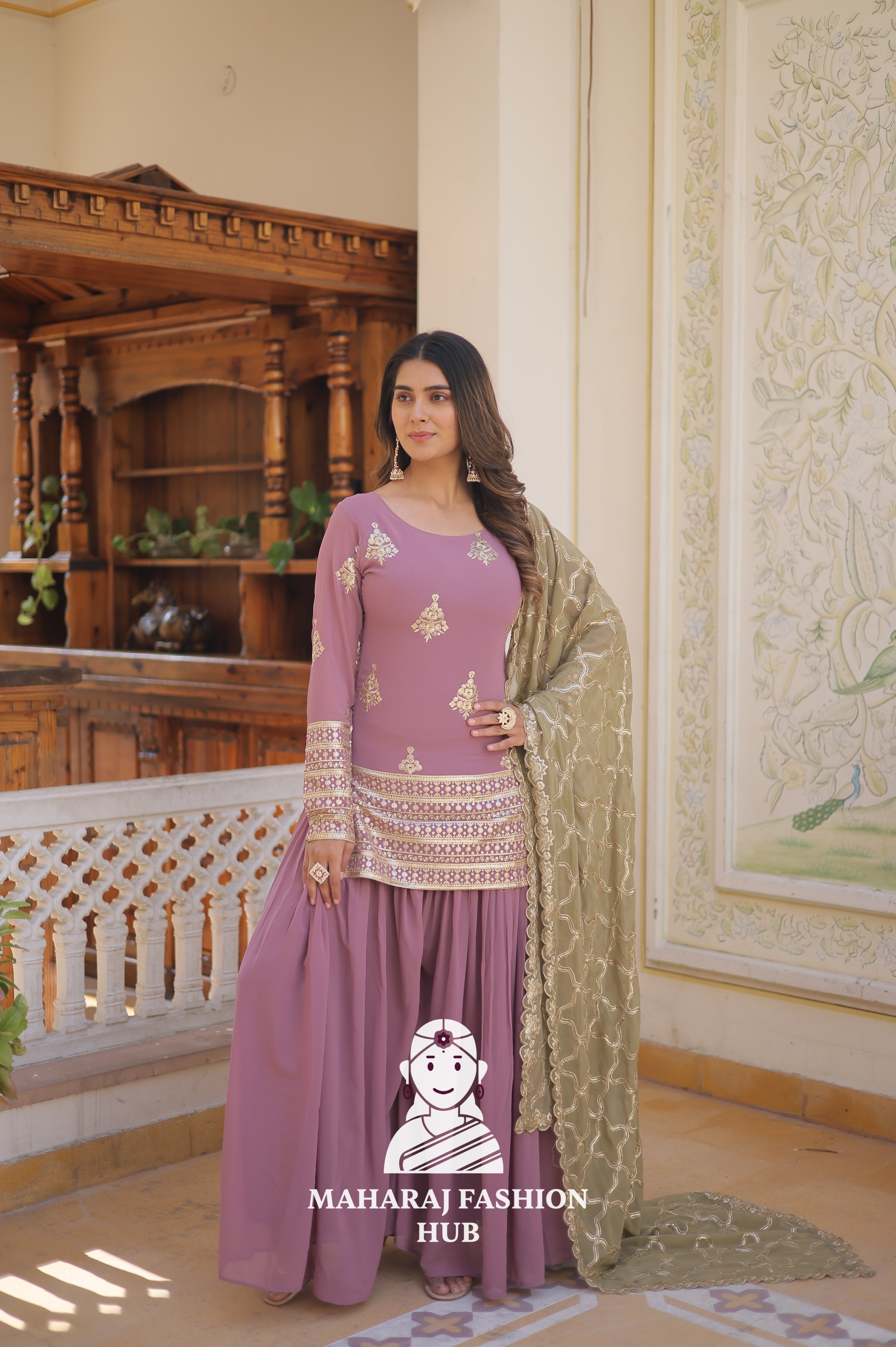 3-Piece : Sequins & Thread Work Faux Georgette Suit for Partywear Special Designer Gown