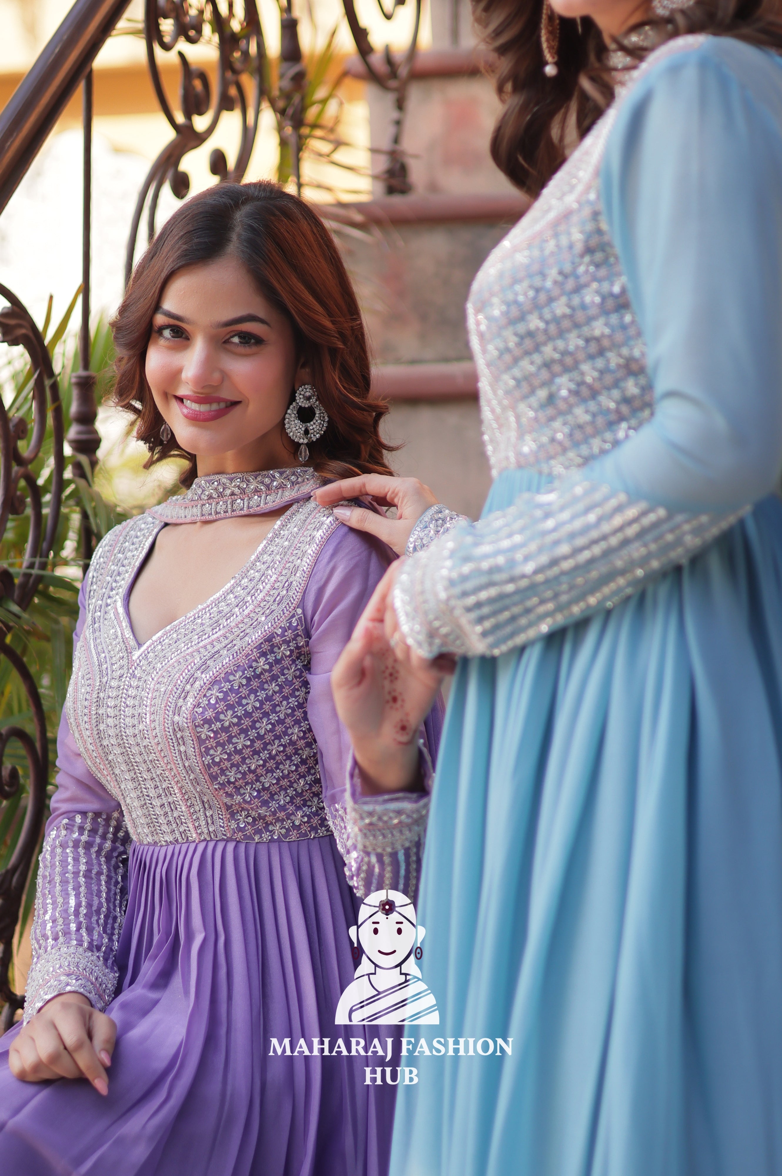 💃 Luxury Gown Set with Full Sleeves & Matching Embellished Dupatta - Combo Offer Gown