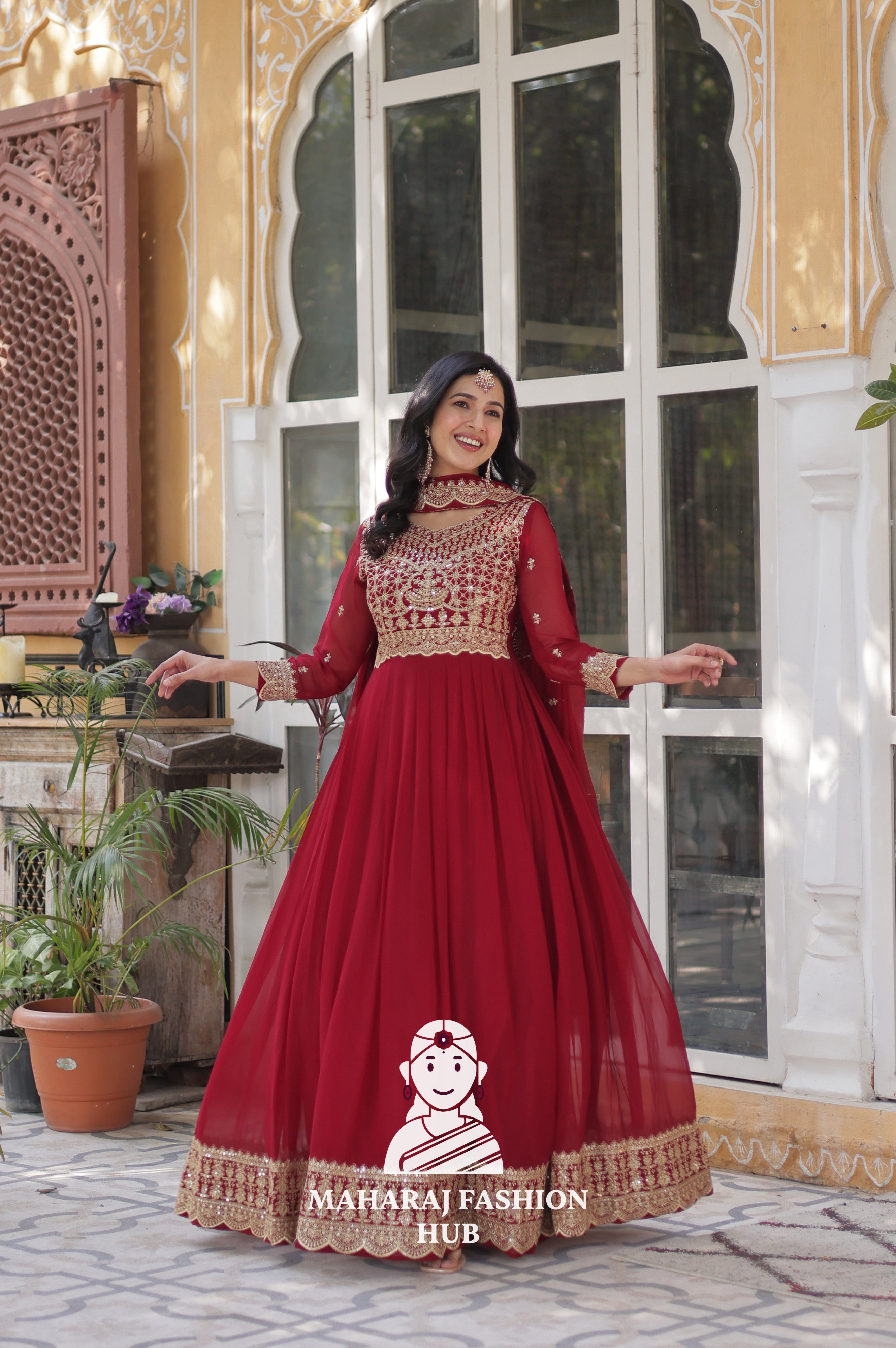 💃 Full Flair Faux Blooming Gown Paired with Designer Dupatta