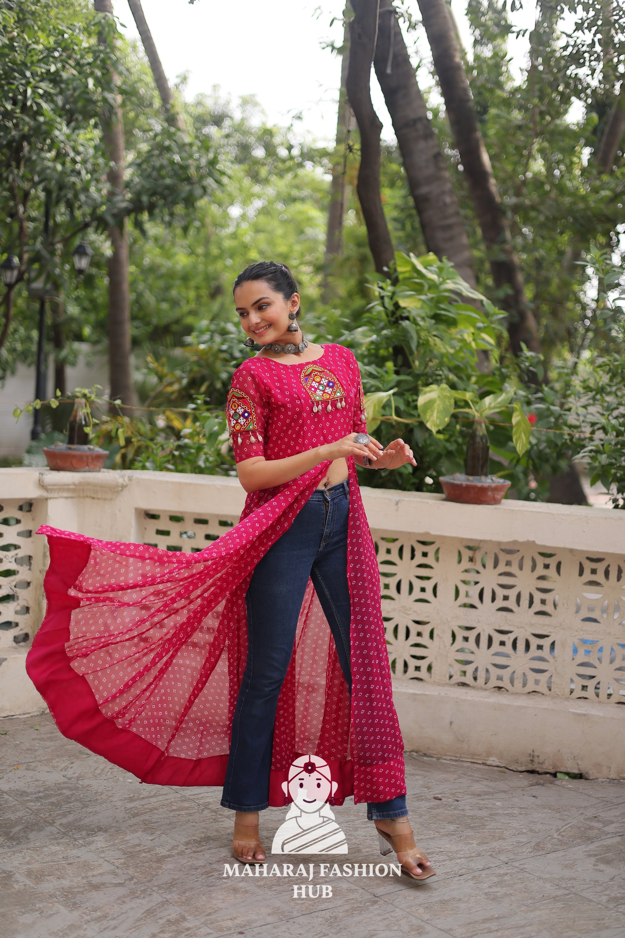 Traditional Bandhani Patchwork Half Sleeve Navratri Kurti for Women 🌸🪔