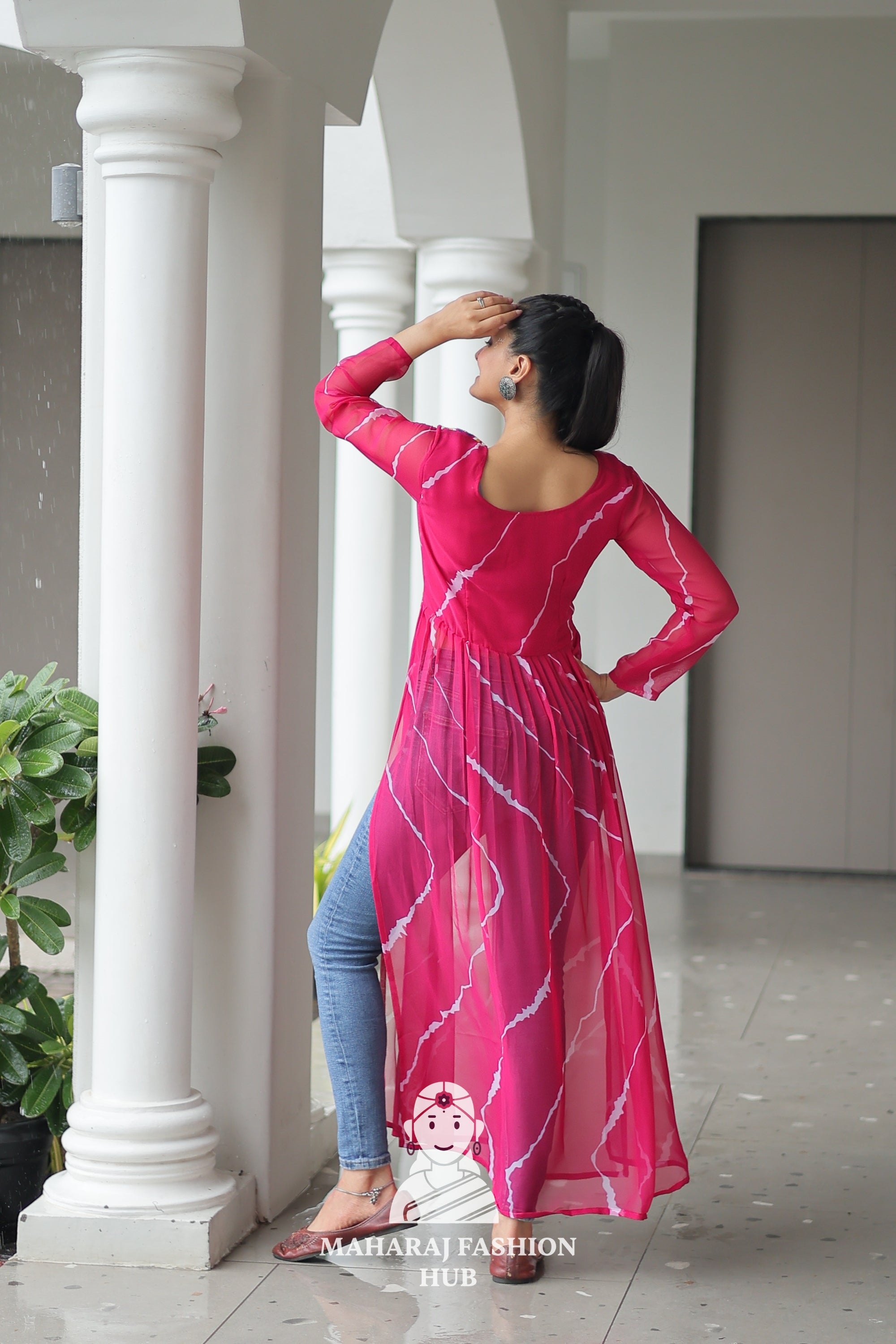 Navratri - Premium Faux Georgette Leheriya Kutchi Patchwork Navratri Kurti 🎶💃