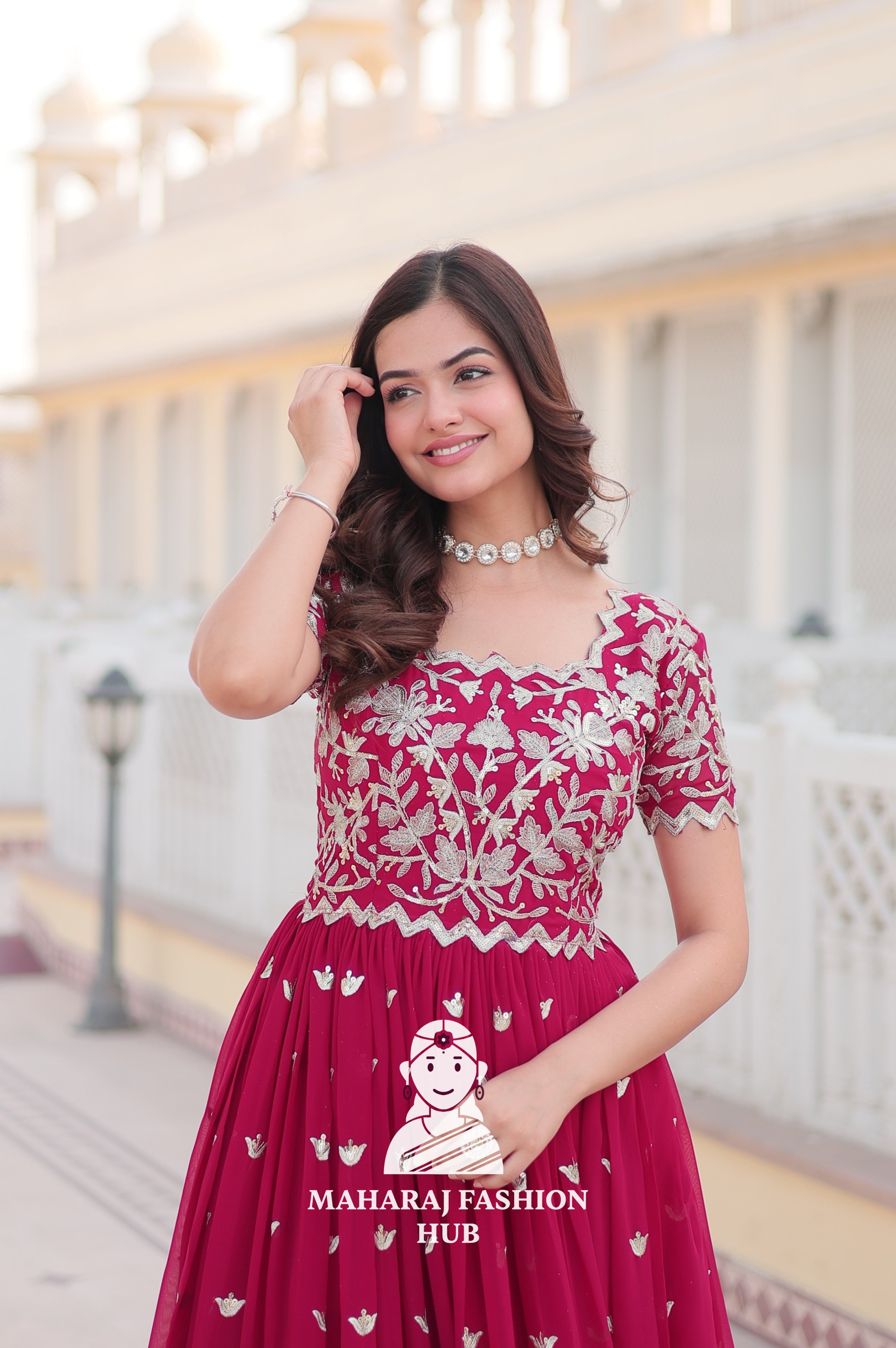 Canvas Patta Stitched Special Designer Gown with Embroidered Cut-Work Sleeves