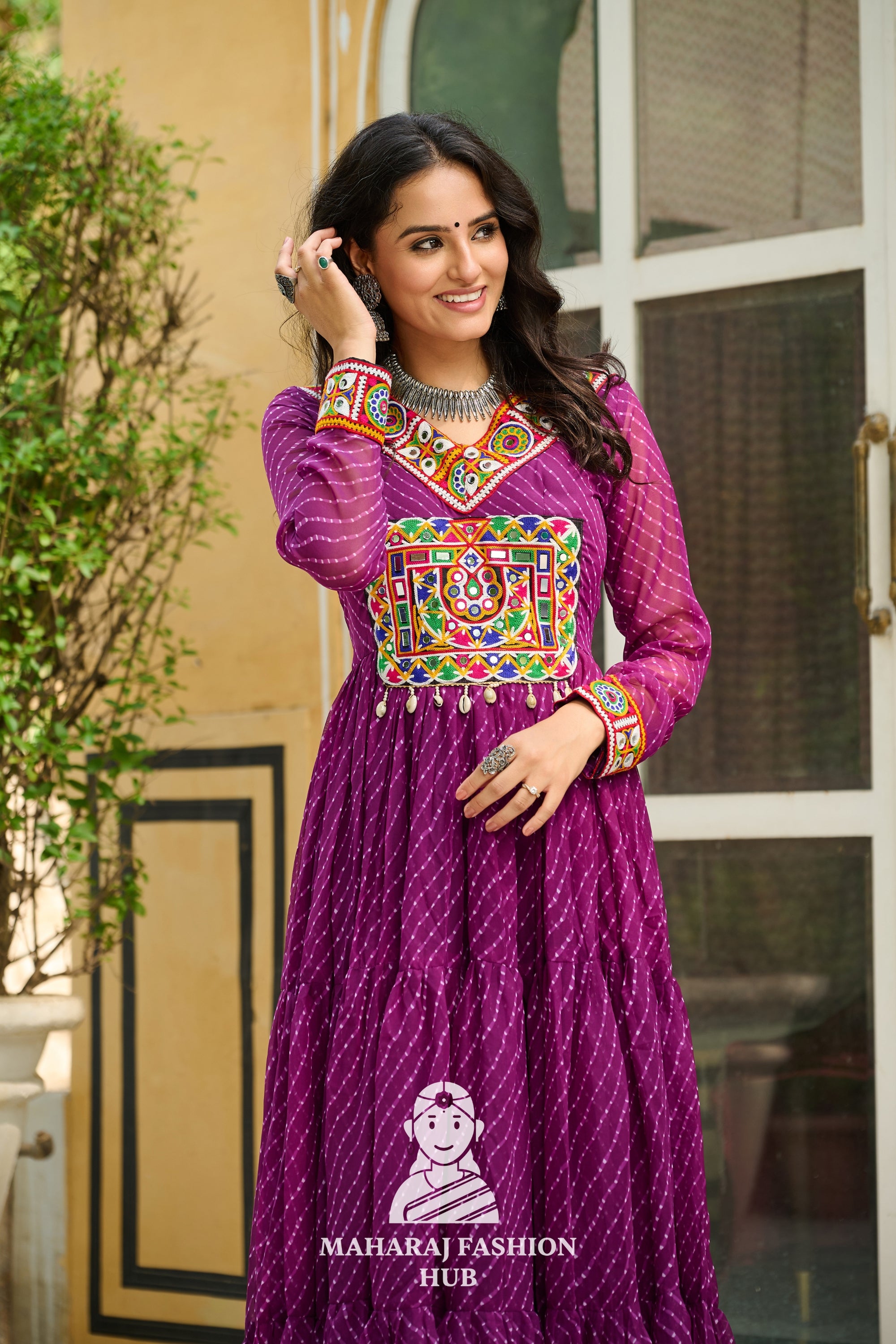 Navratri - Festive Laheriya Kutchi Patch Faux Georgette Navratri Gown Design 🎶👑