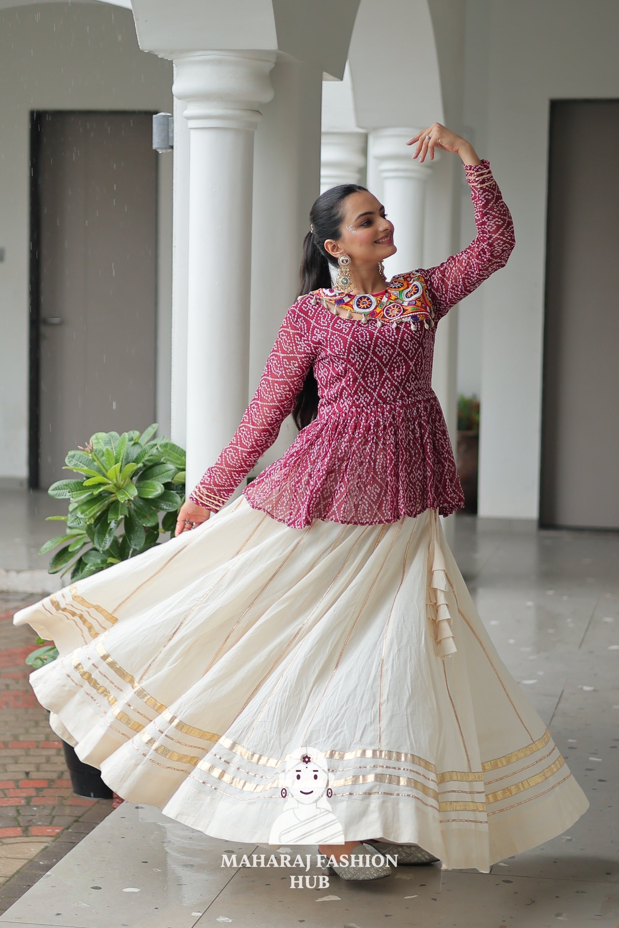 Navratri - Festive Lehenga Set – Bandhani Print Kutchi Work Top with Gota Patti Skirt 👑🌺
