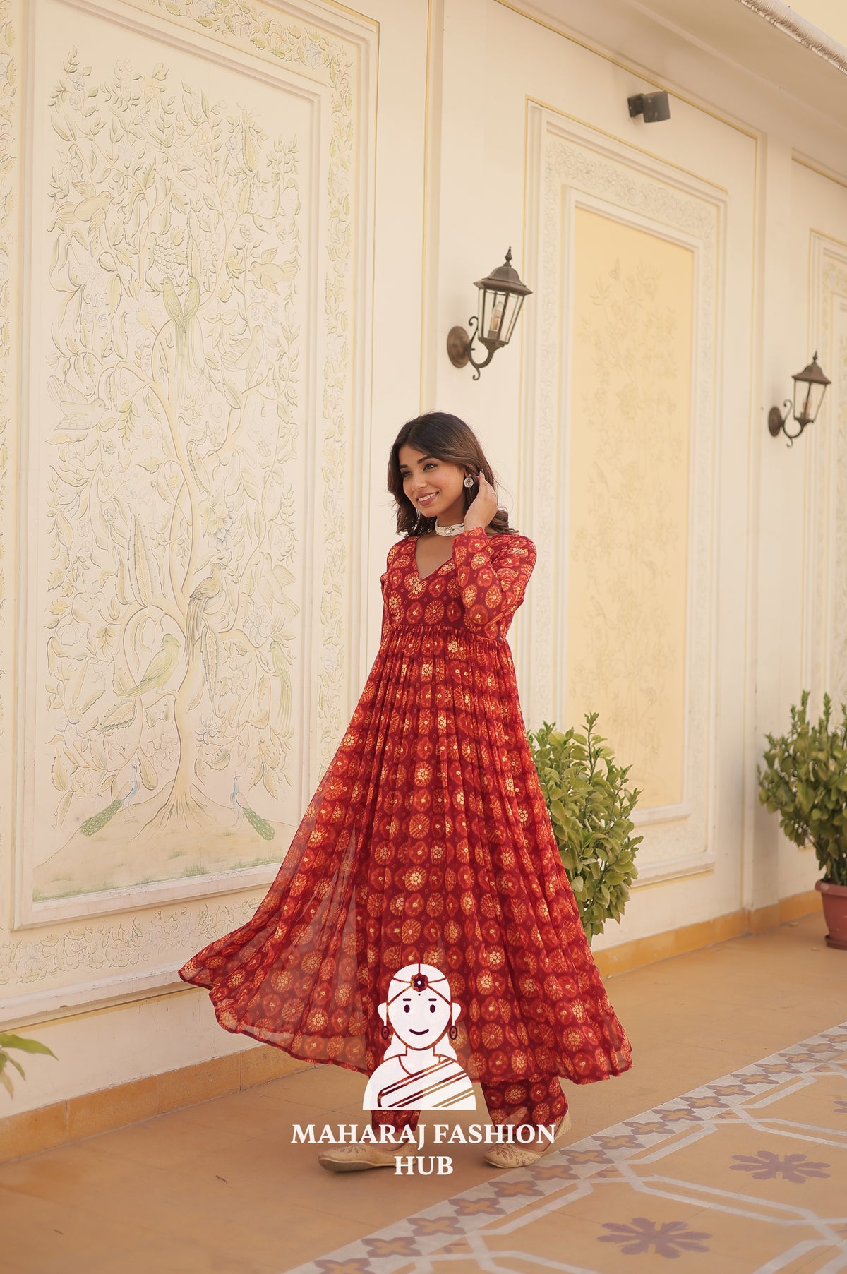 Ethnic Charm in Foil Print Georgette Grace - Special Designer Gown