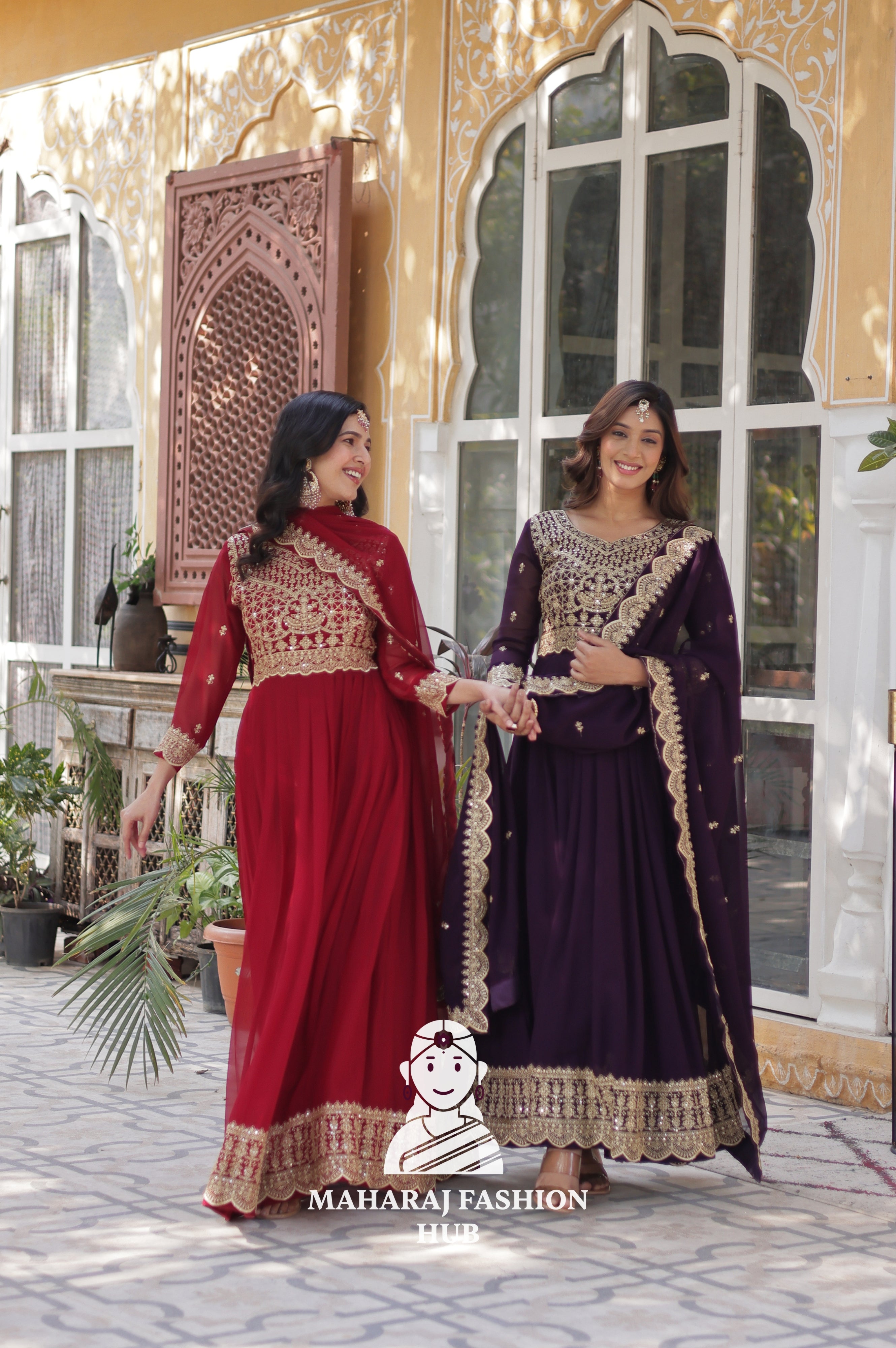🪡 Elegant Faux Blooming Gown with 3.5 M Flair and Lace Finish Dupatta - Combo Offer Gown