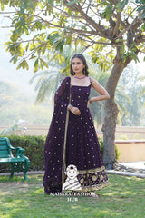 Sleeveless Special Designer Gown in Faux Blooming Fabric with Cotton Lining