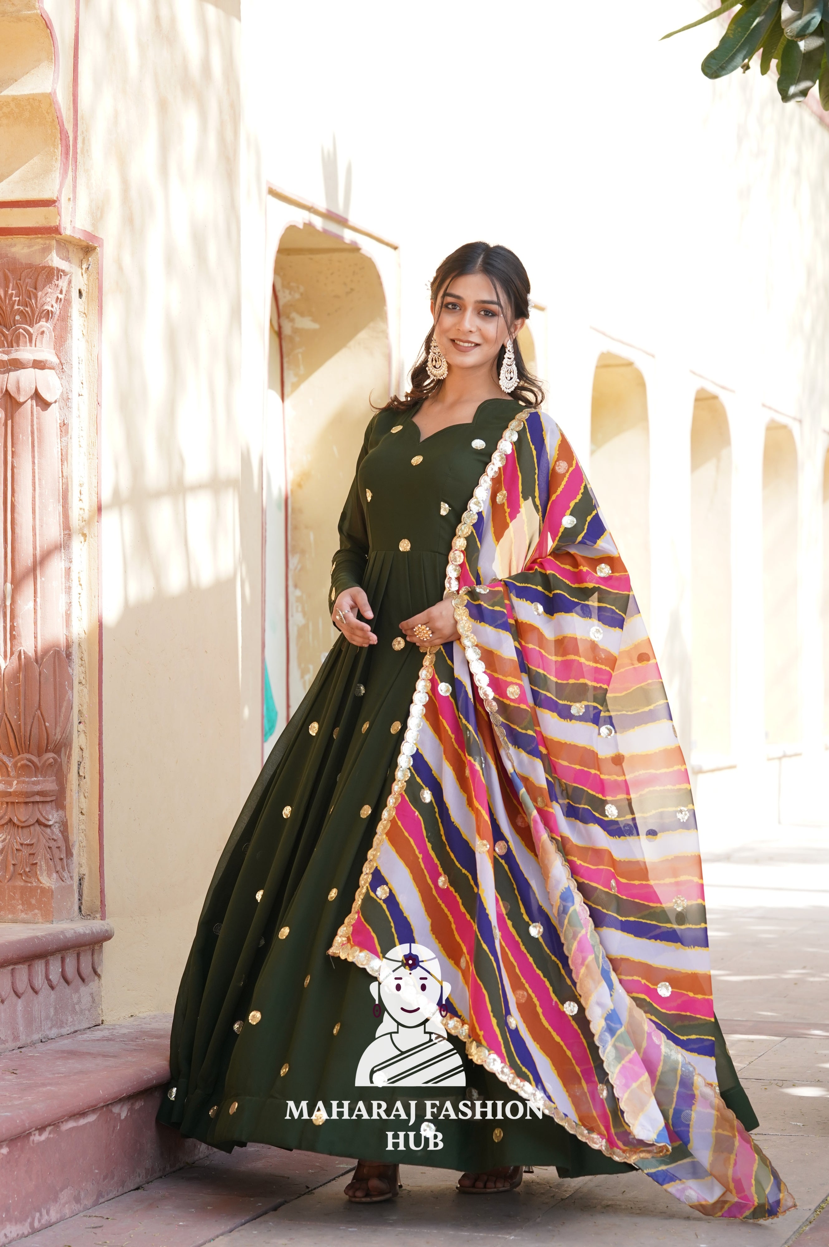 Elegant Faux Blooming Special Designer Gown with Contrast Silk Dupatta