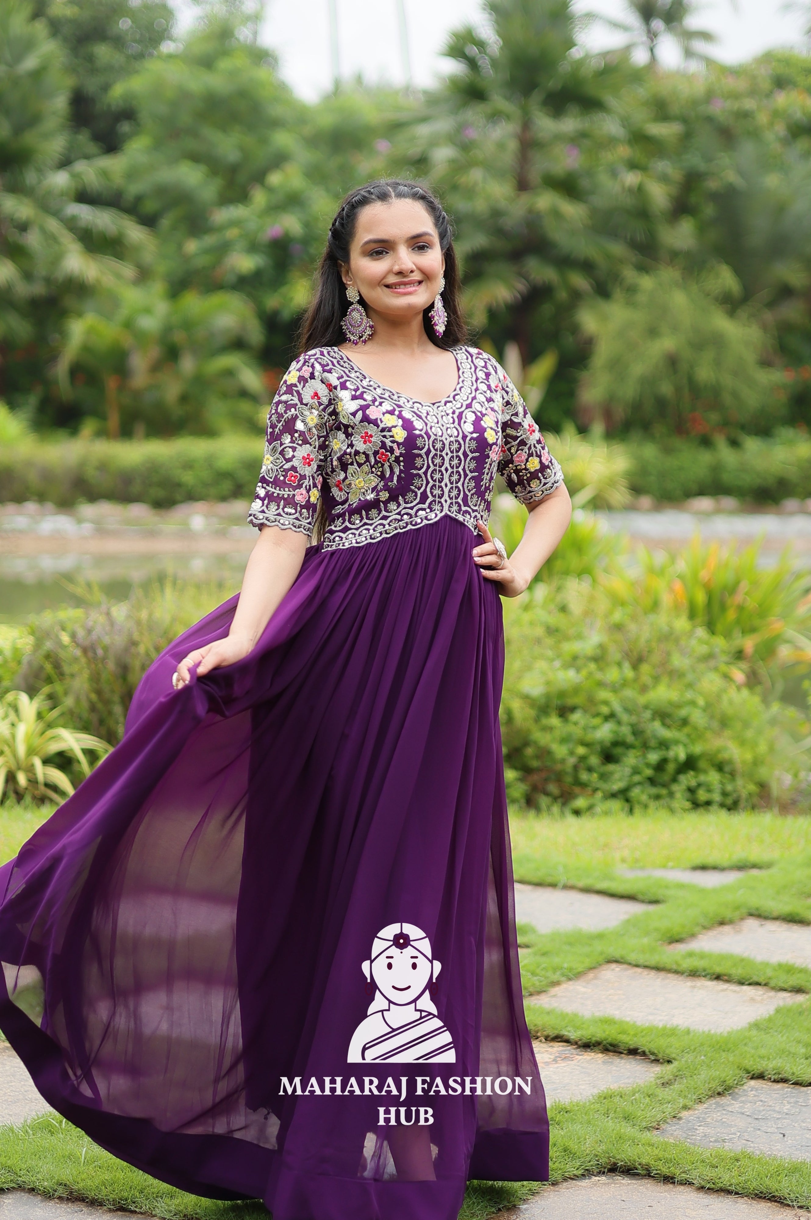 Designer Faux Blooming Gown Crafted for Festive Moments
