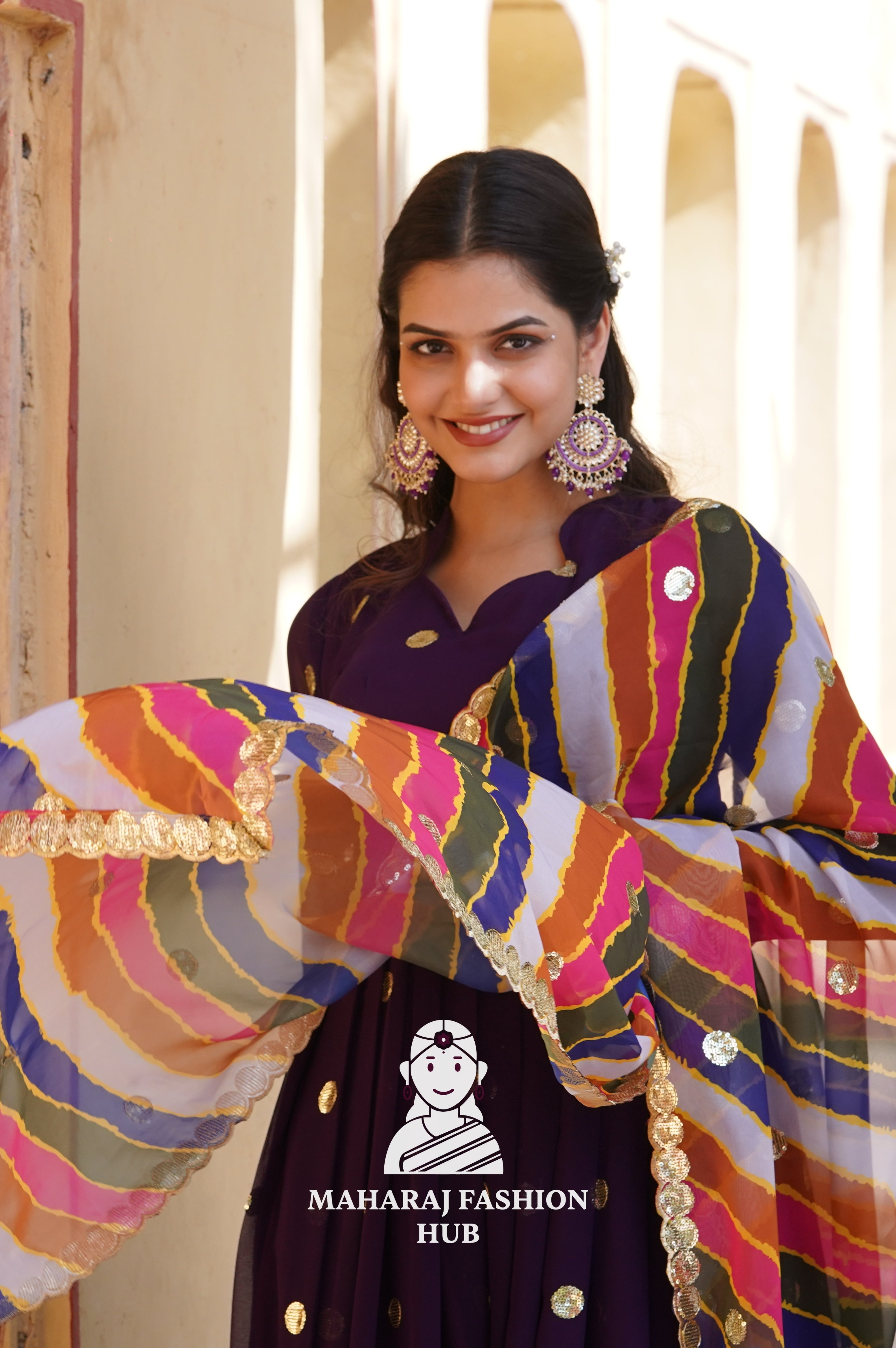 Full Sleeve Special Designer Gown with V Neck & Embroidered Russian Silk Dupatta