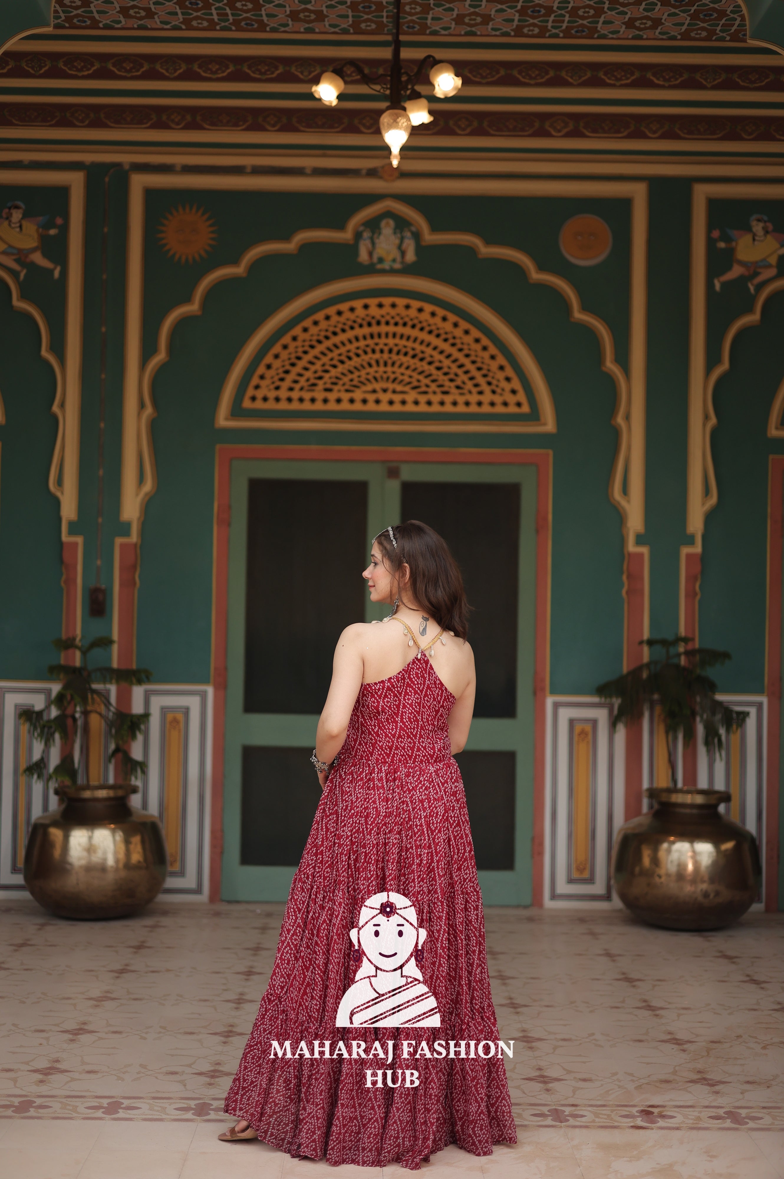 Bandhani Print Faux Georgette Ensemble with Cotton Lining