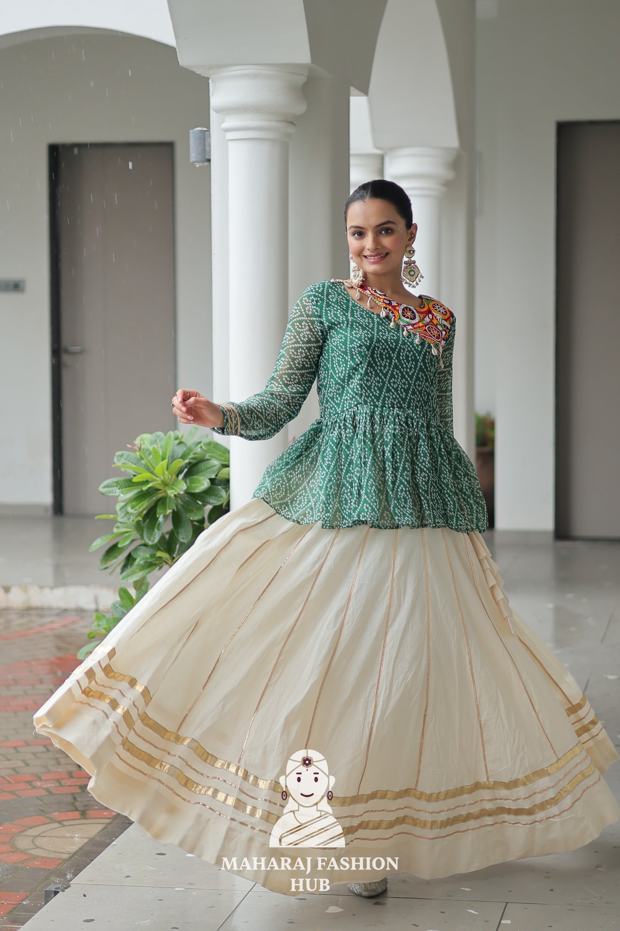 Navratri - Premium Kora Cotton Gota Patti Lehenga with Bandhani Kutchi Top ✨💃
