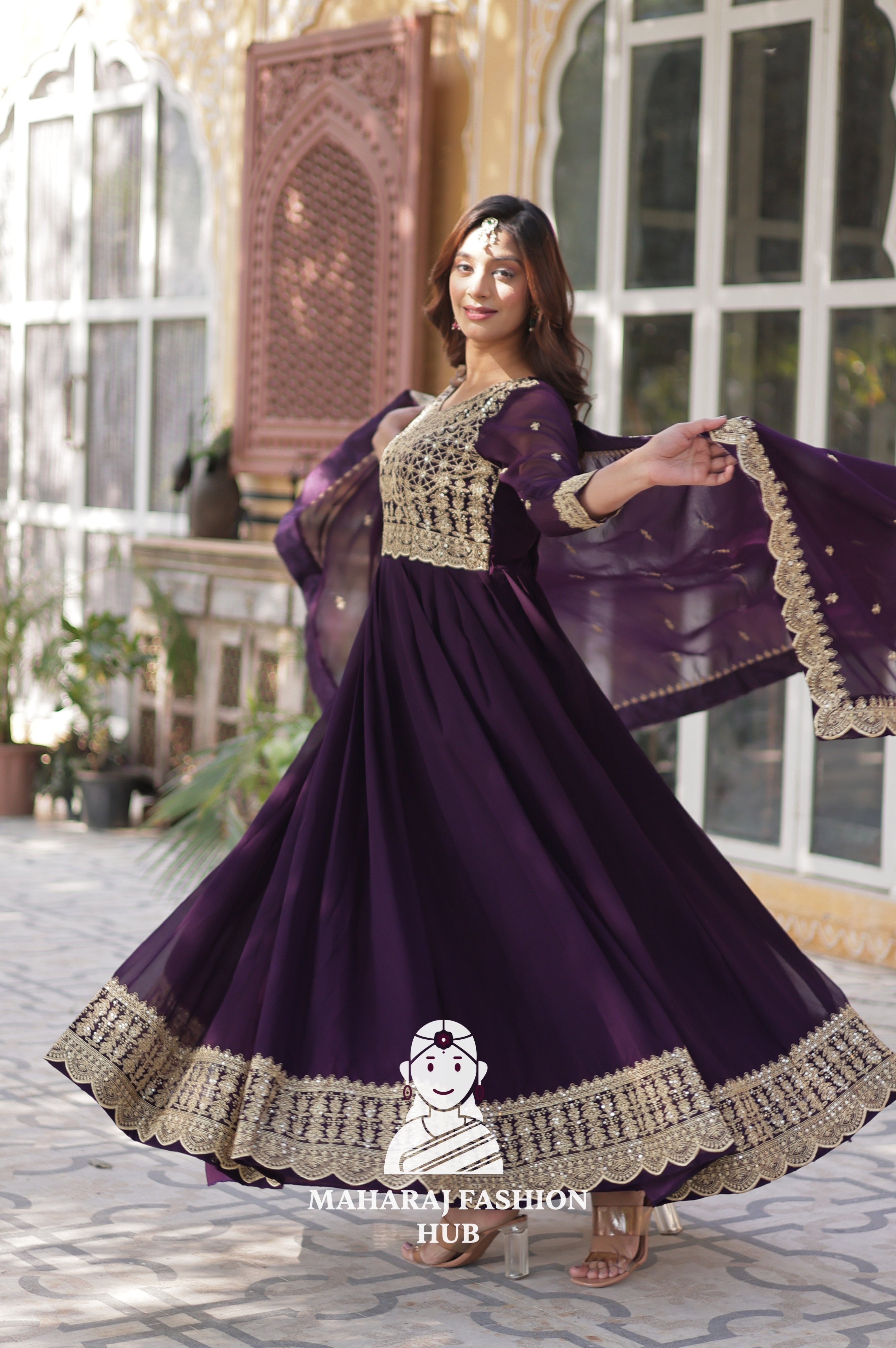 🌸 Designer Gown in Faux Blooming with Heavy Work & Stylish Dupatta - Combo Offer Gown
