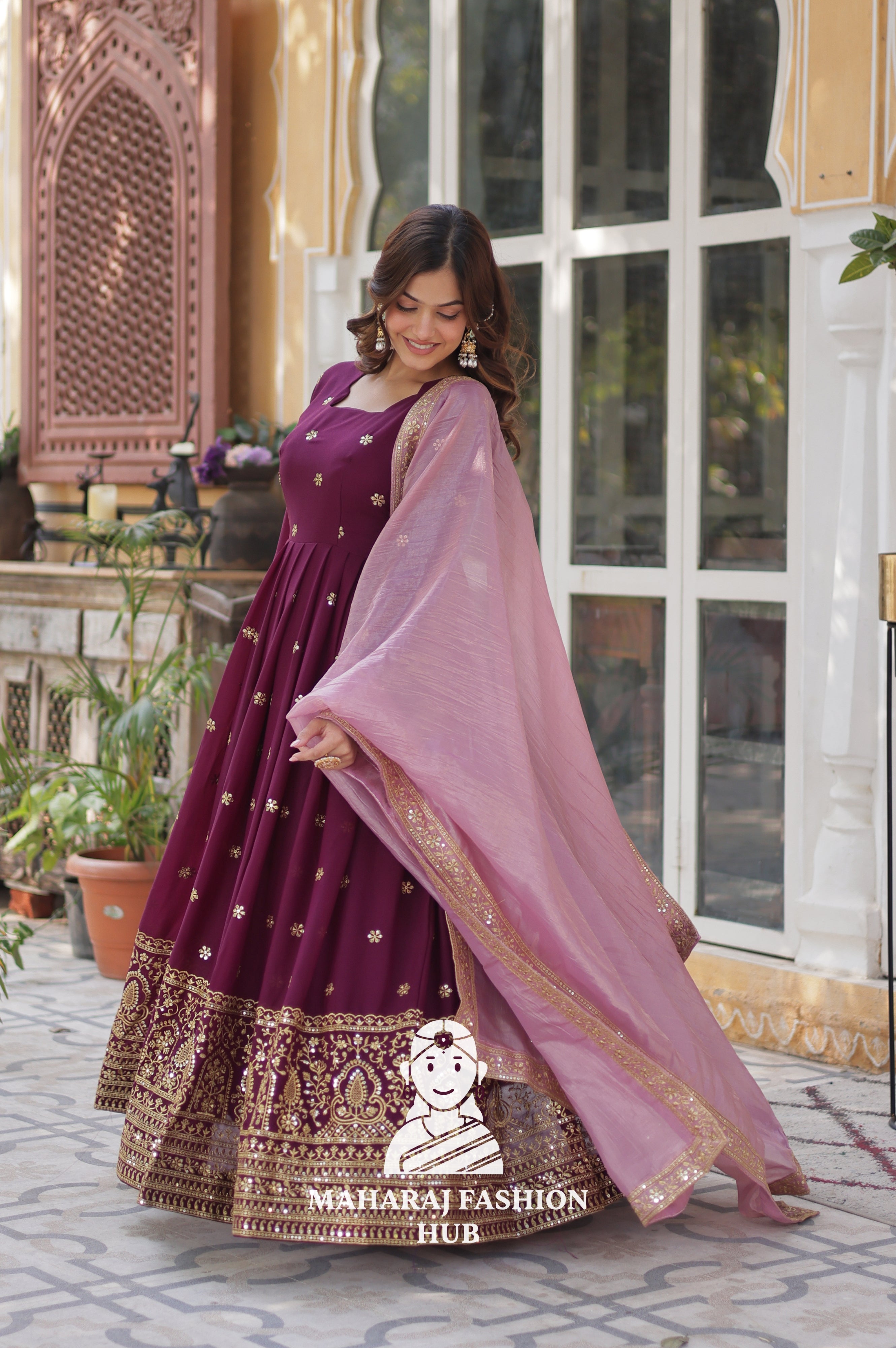 🧵 Full-Sleeve Gown in Star Georgette with Fancy Finish - Special Designer Gown