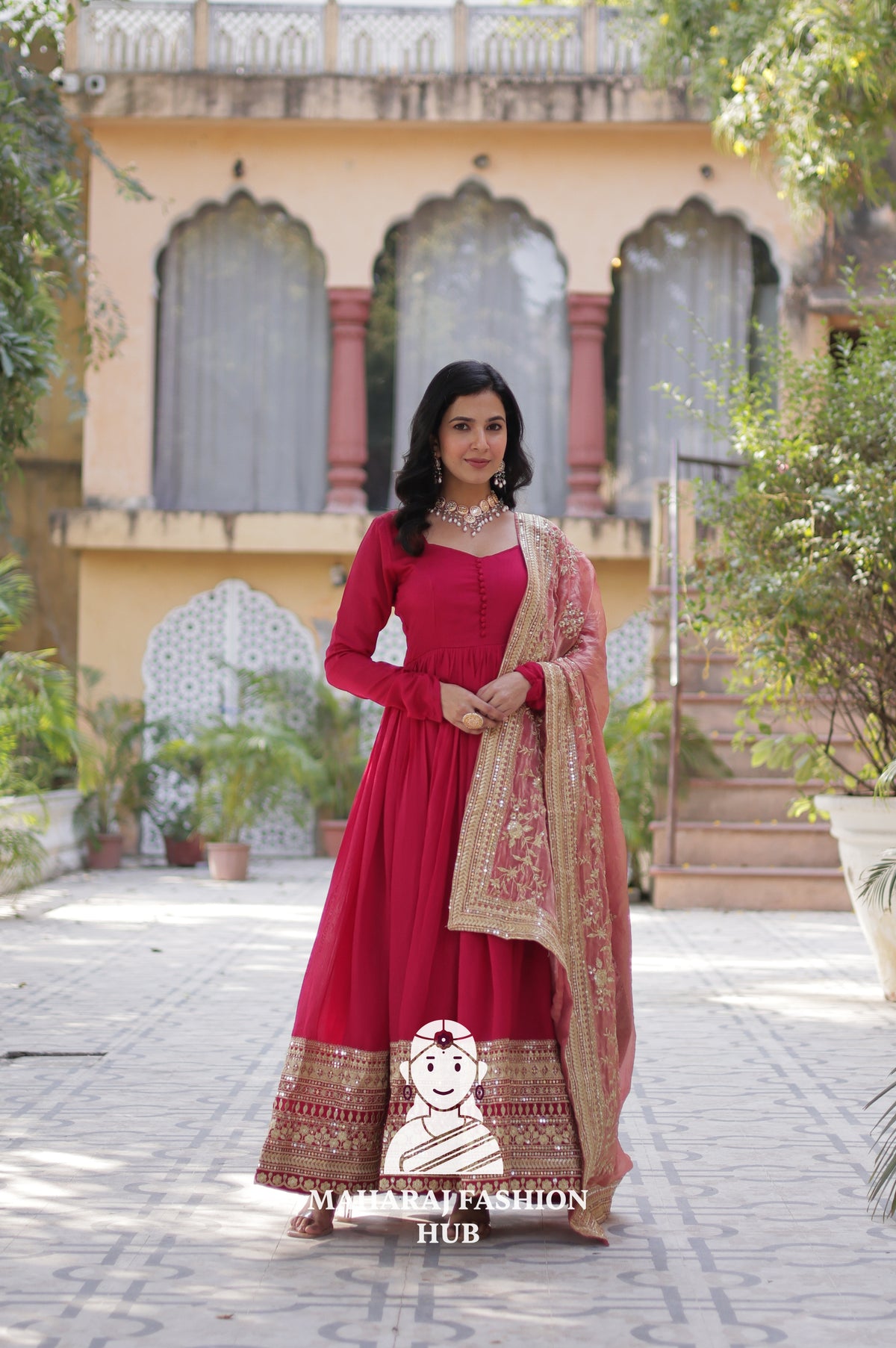 ✨ Shimmer Vichitra Gown with Rich Sequins & Fendi Dupatta - Special Designer Gown