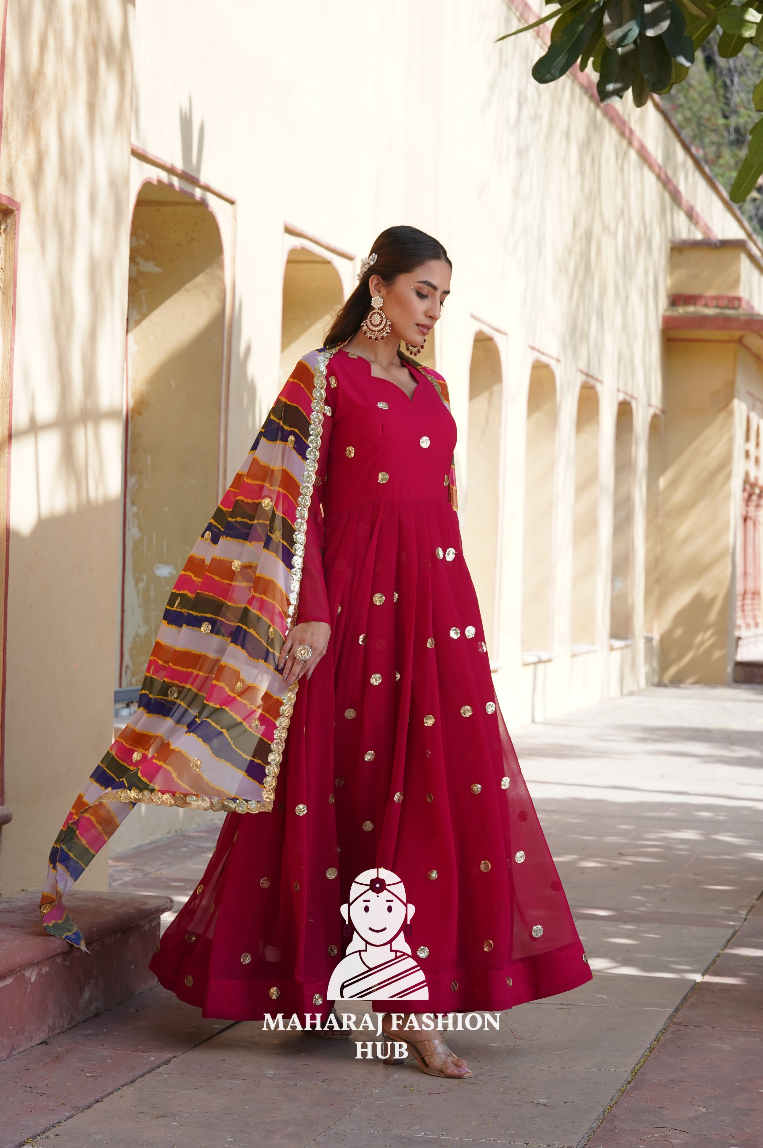 Embroidered Special Designer Gown with 3.5M Flair & Printed Dupatta - Special Designer Gown