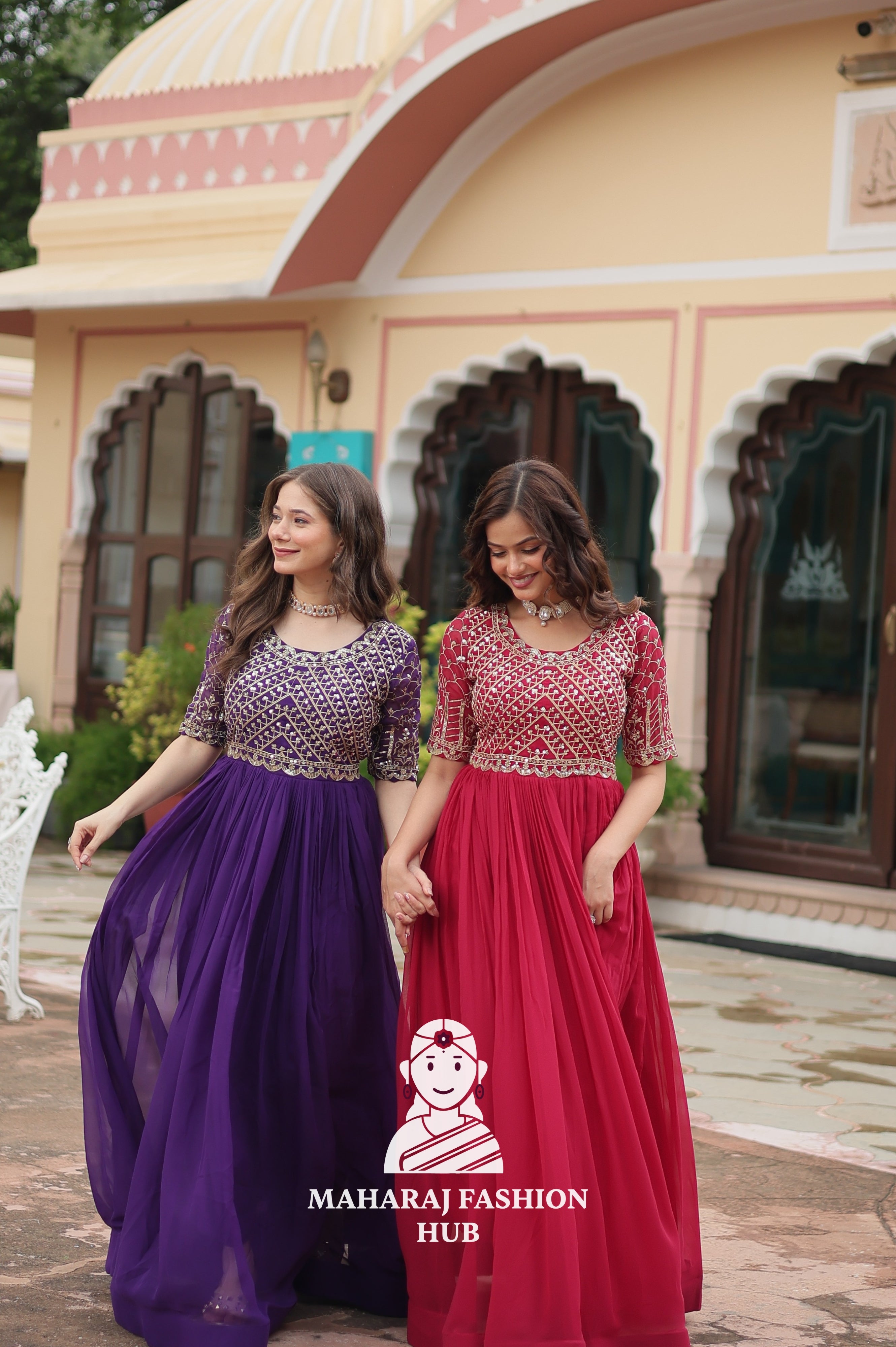 Stunning Embroidered Fabric Gown with Classic Round Neck - Combo Offer Gown
