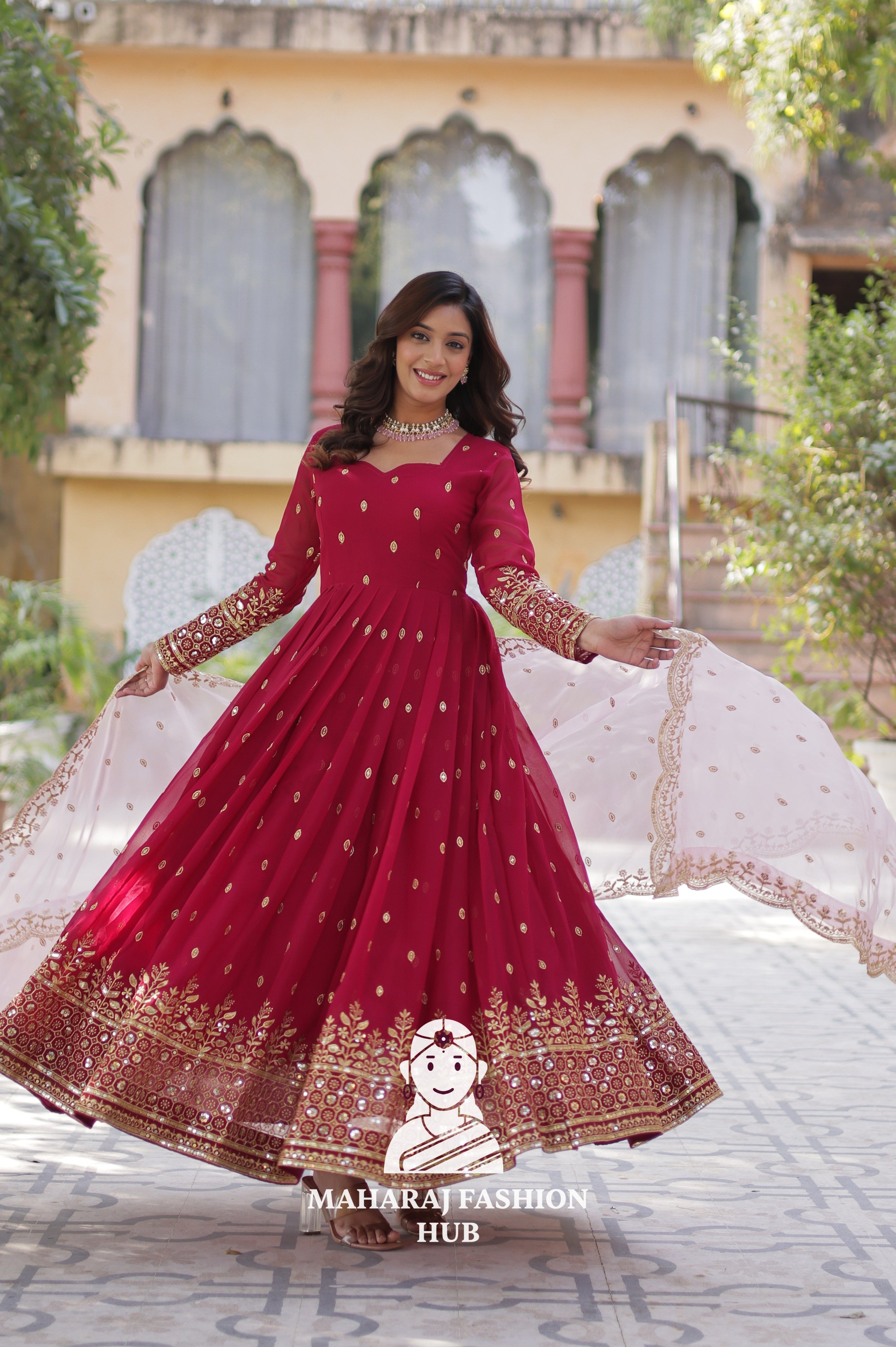 🧵 Zari Sequins Faux Blooming Gown with Designer Dupatta - Special Designer Gown