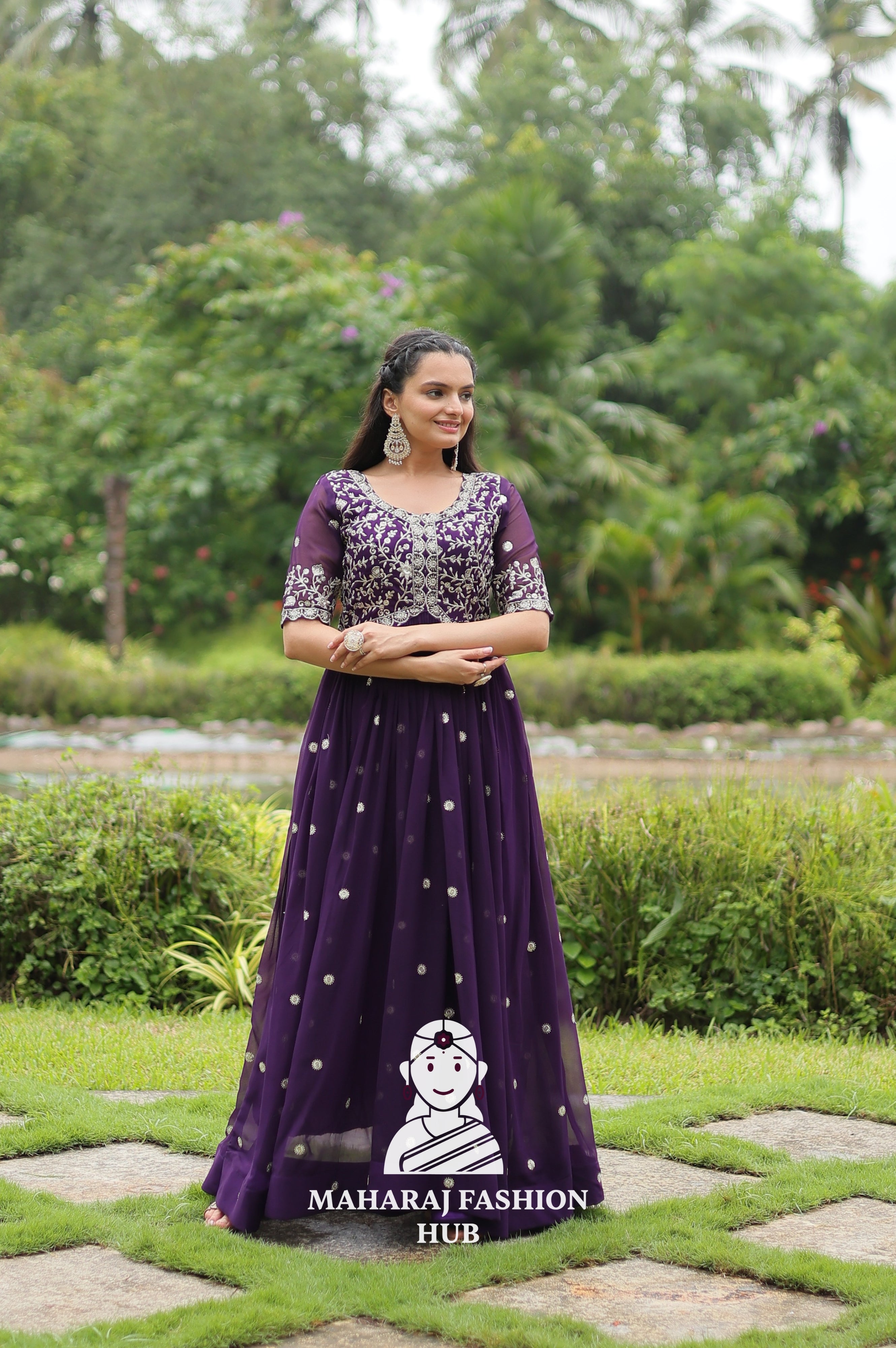🎀 Party-Ready Gown in Zari Embroidery - Special Designer Gown