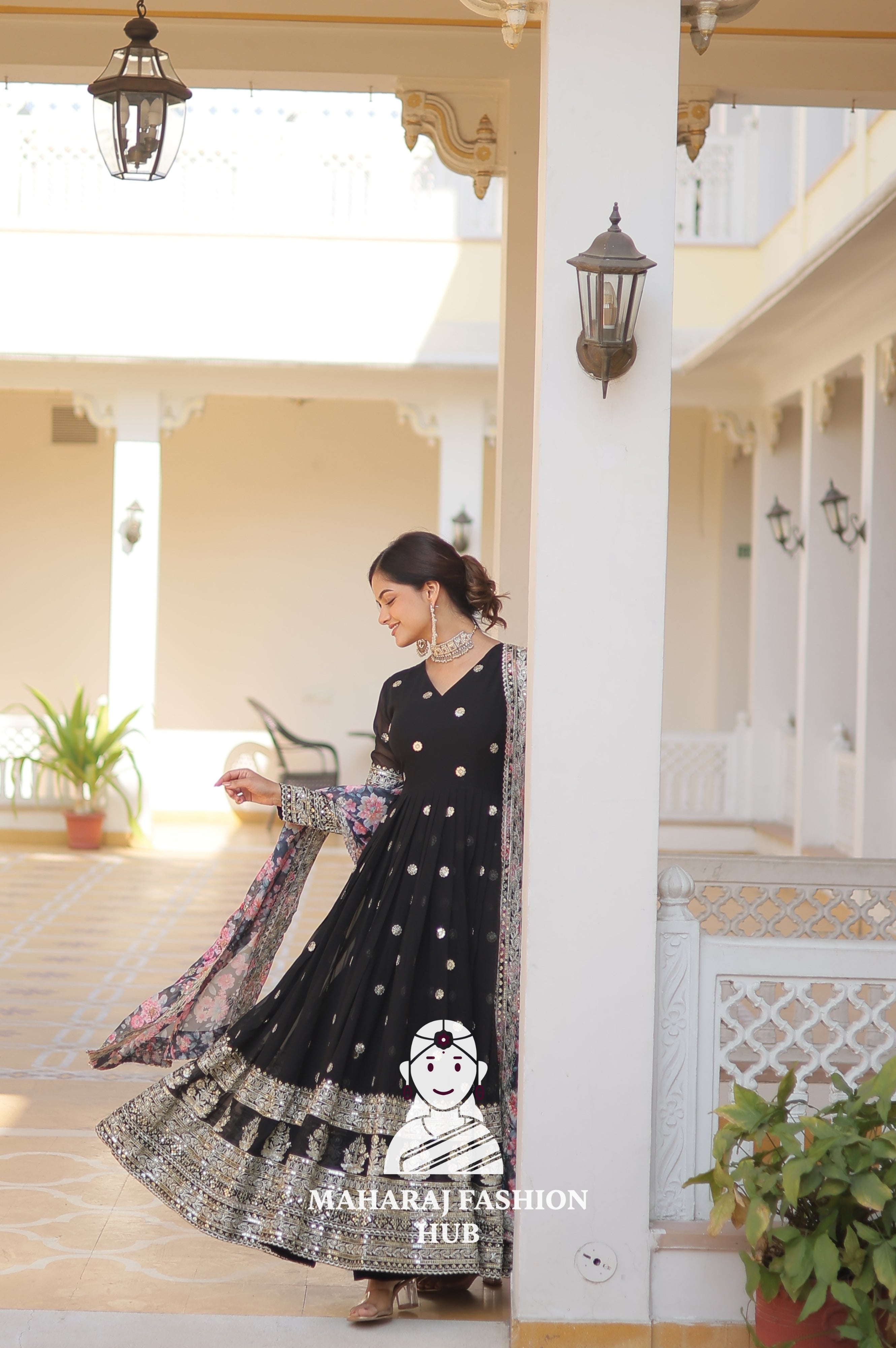 Partywear Faux Georgette Gown with Tabby Silk Cutwork Dupatta