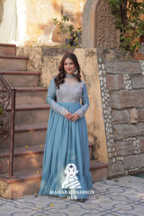 💫 Designer Gown in Star Georgette with Pan Neck & Full Embroidery - Special Designer Gown