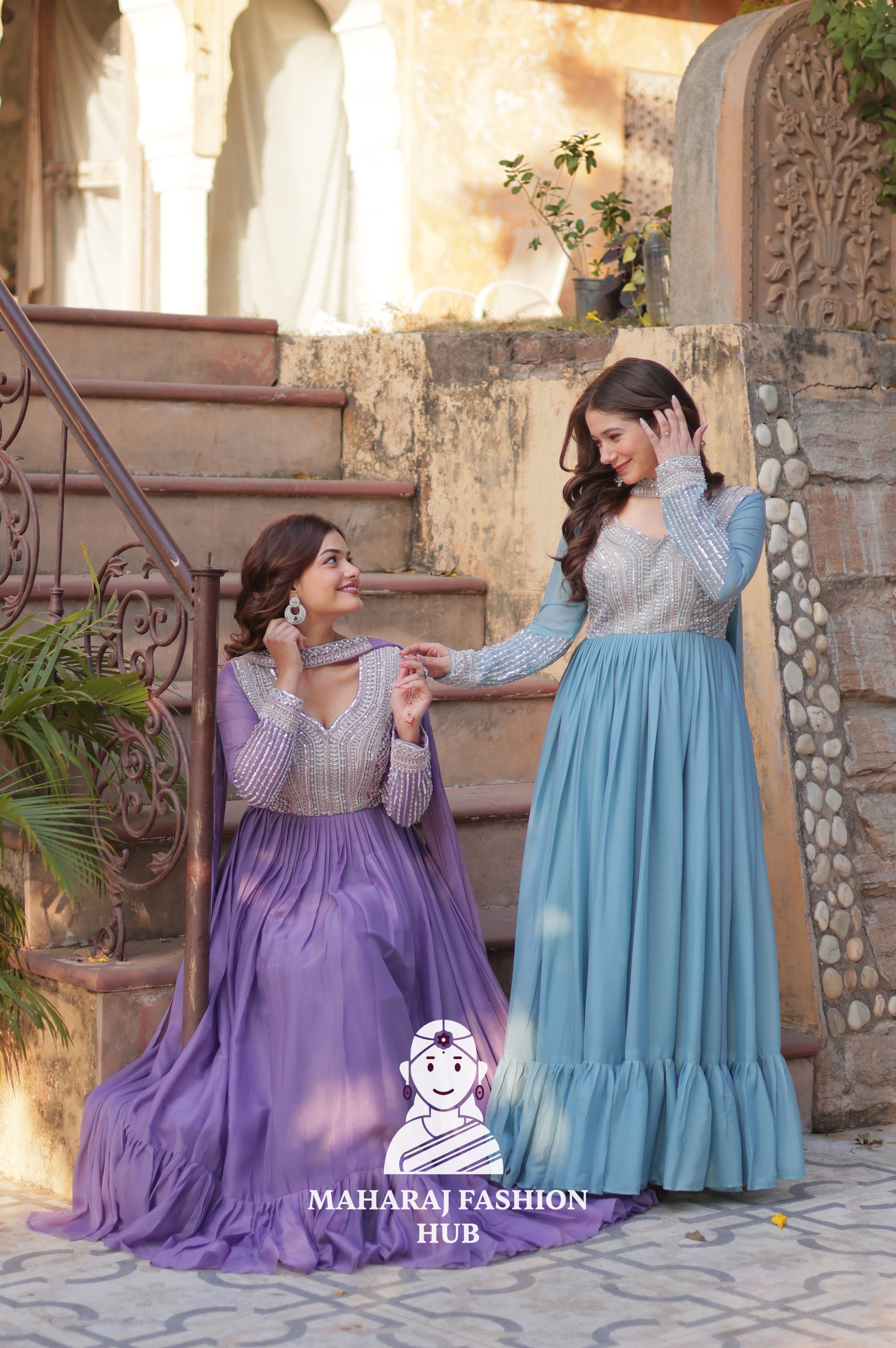 💃 Luxury Gown Set with Full Sleeves & Matching Embellished Dupatta - Combo Offer Gown