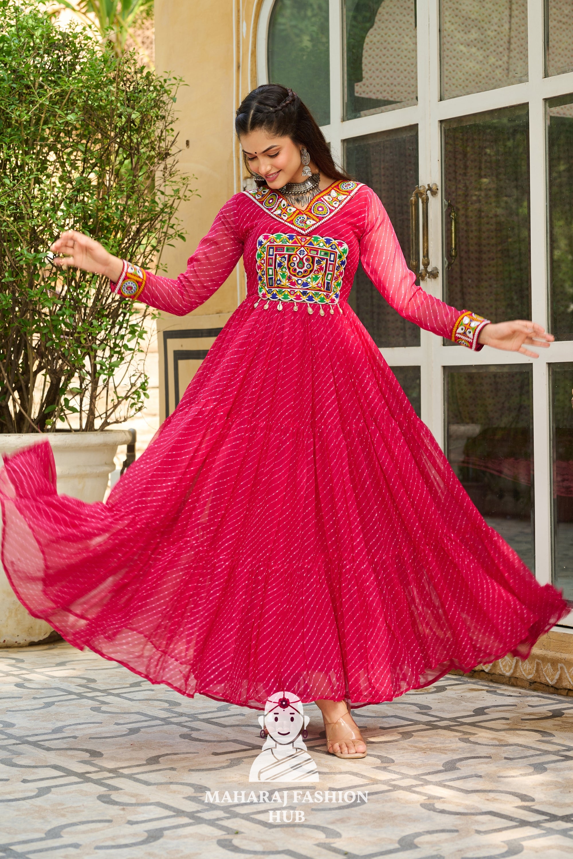Festive Laheriya Kutchi Patch Faux Georgette Navratri Gown Design 🎶👑