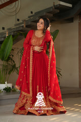 🌸 Classic Round Neck Ethnic Gown with Sequins Embroidery - Special Designer Gown
