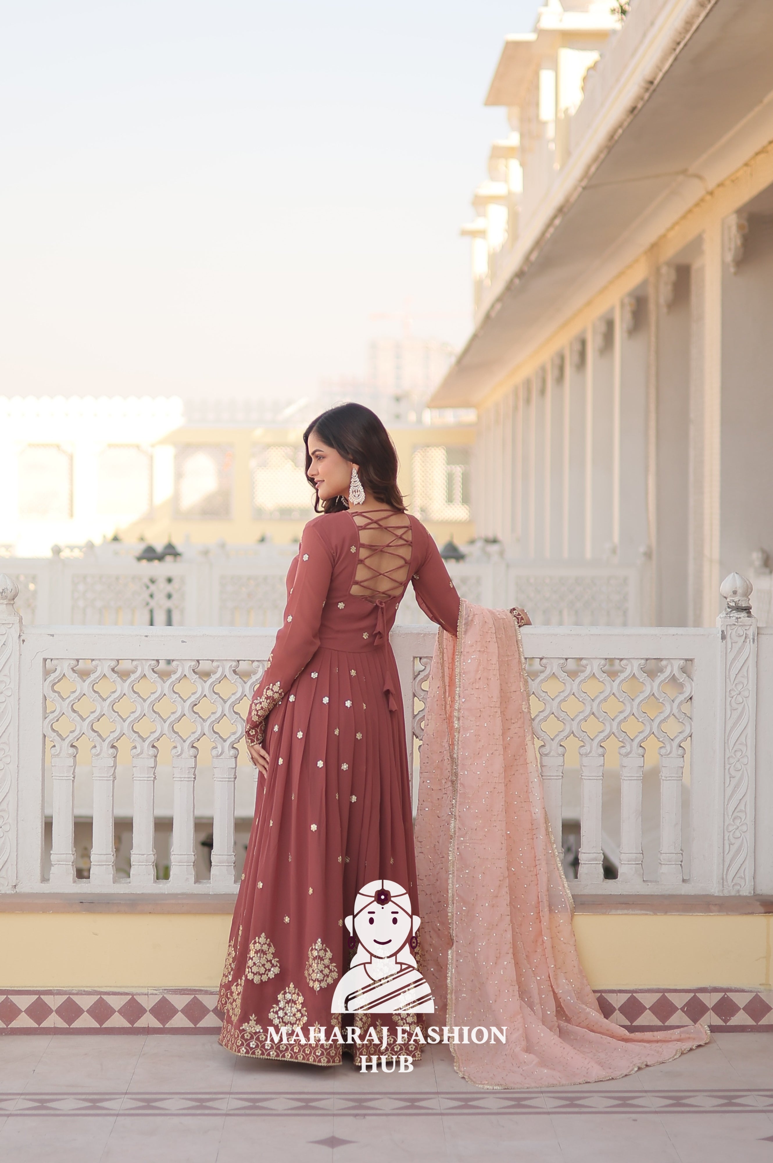 Special Designer Gown in Faux Georgette with Zari & Sequins Work