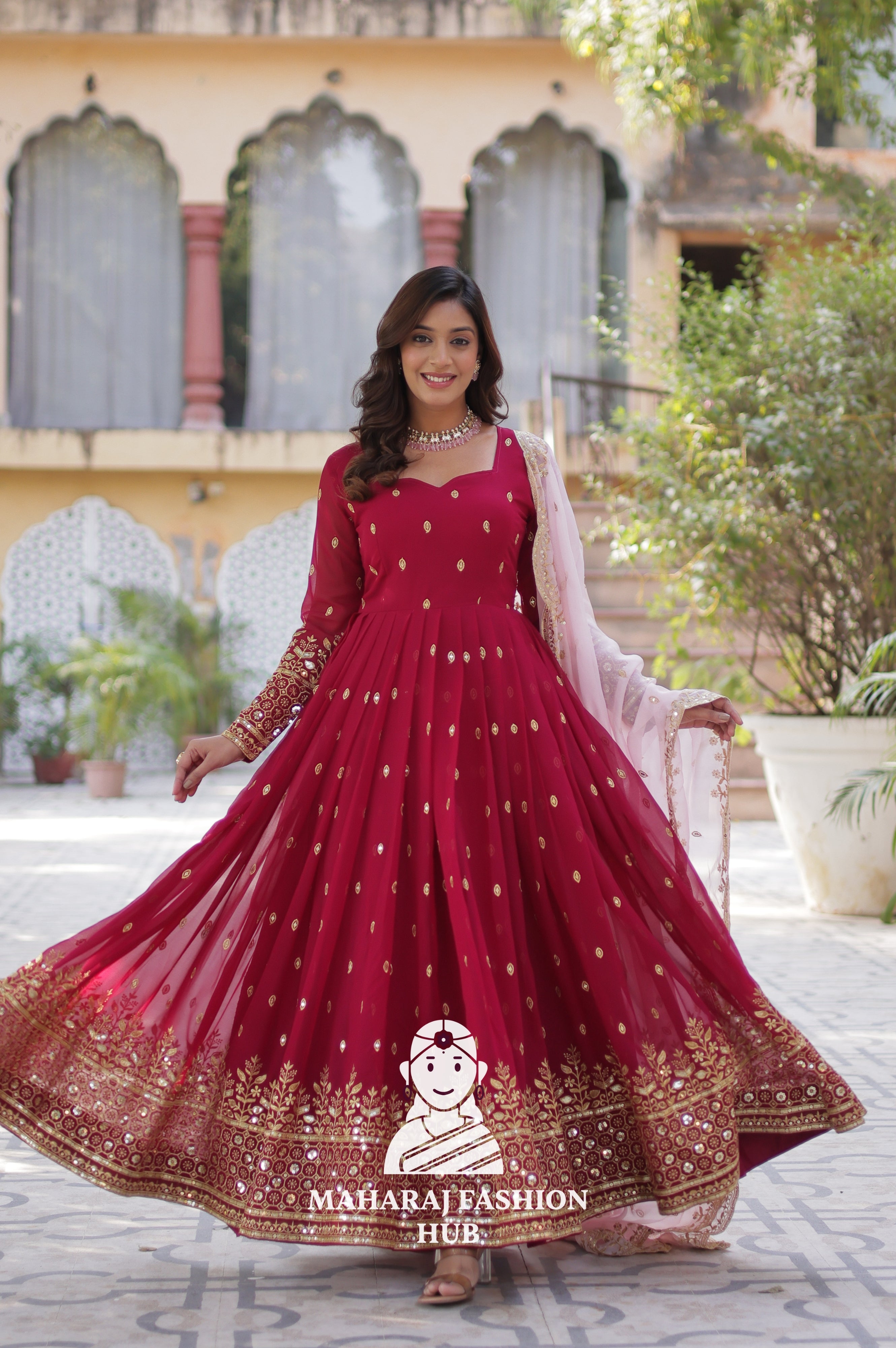 🧵 Zari Sequins Faux Blooming Gown with Designer Dupatta - Special Designer Gown