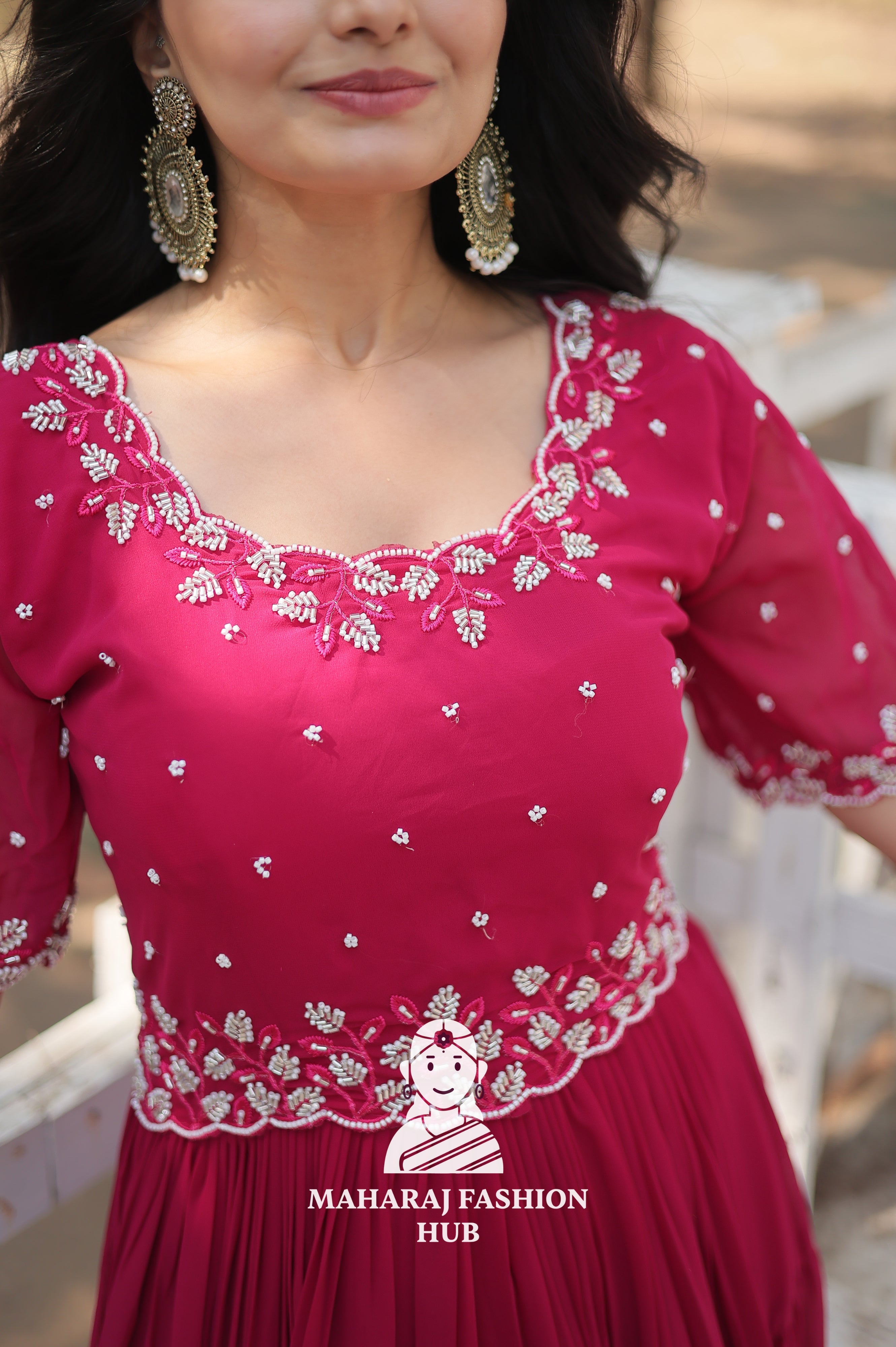Round Neck Beads Work Gown with Rich Flair Finish