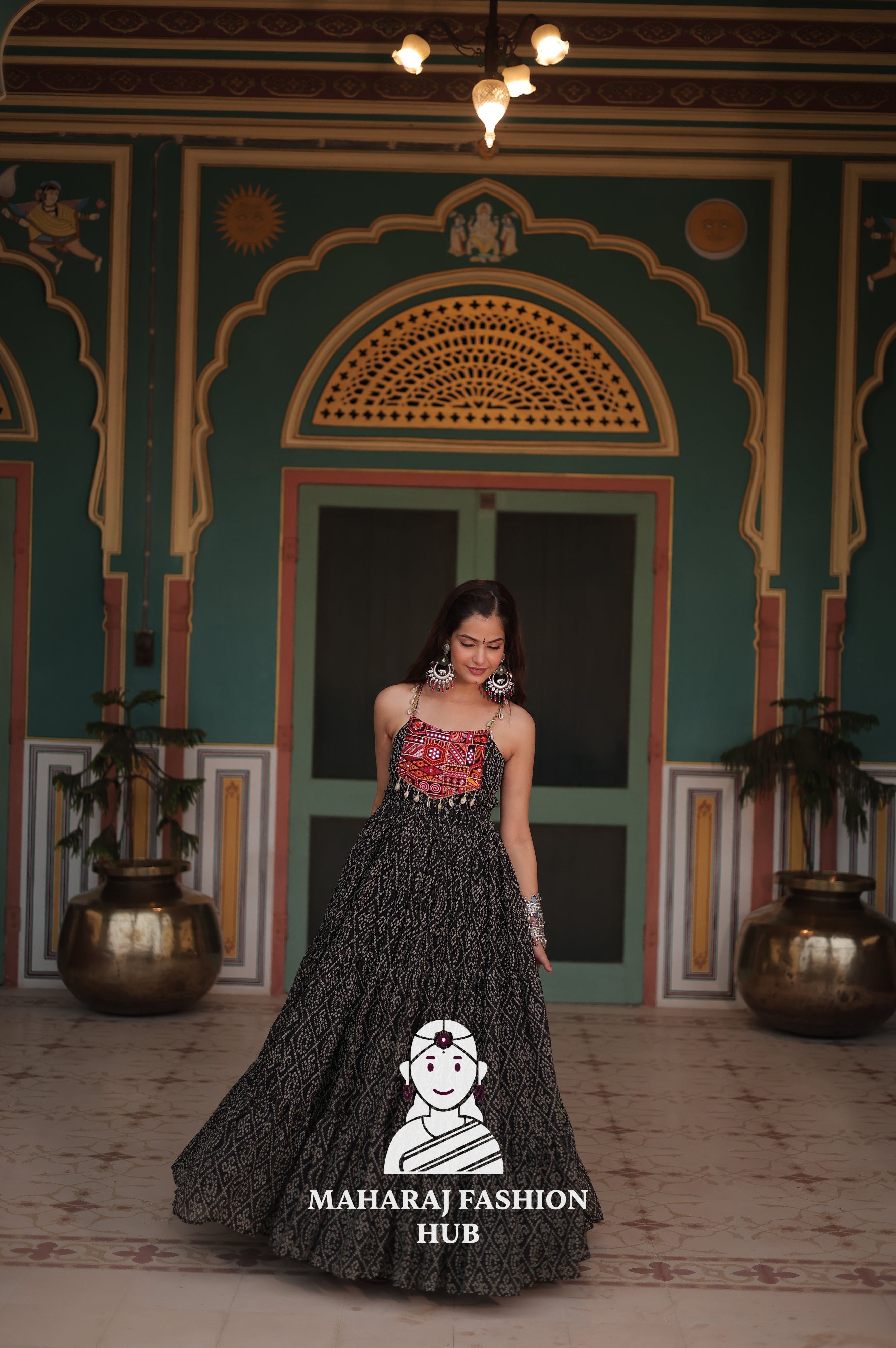 Elegant Bandhani Faux Georgette Gown Featuring Sleeveless Style
