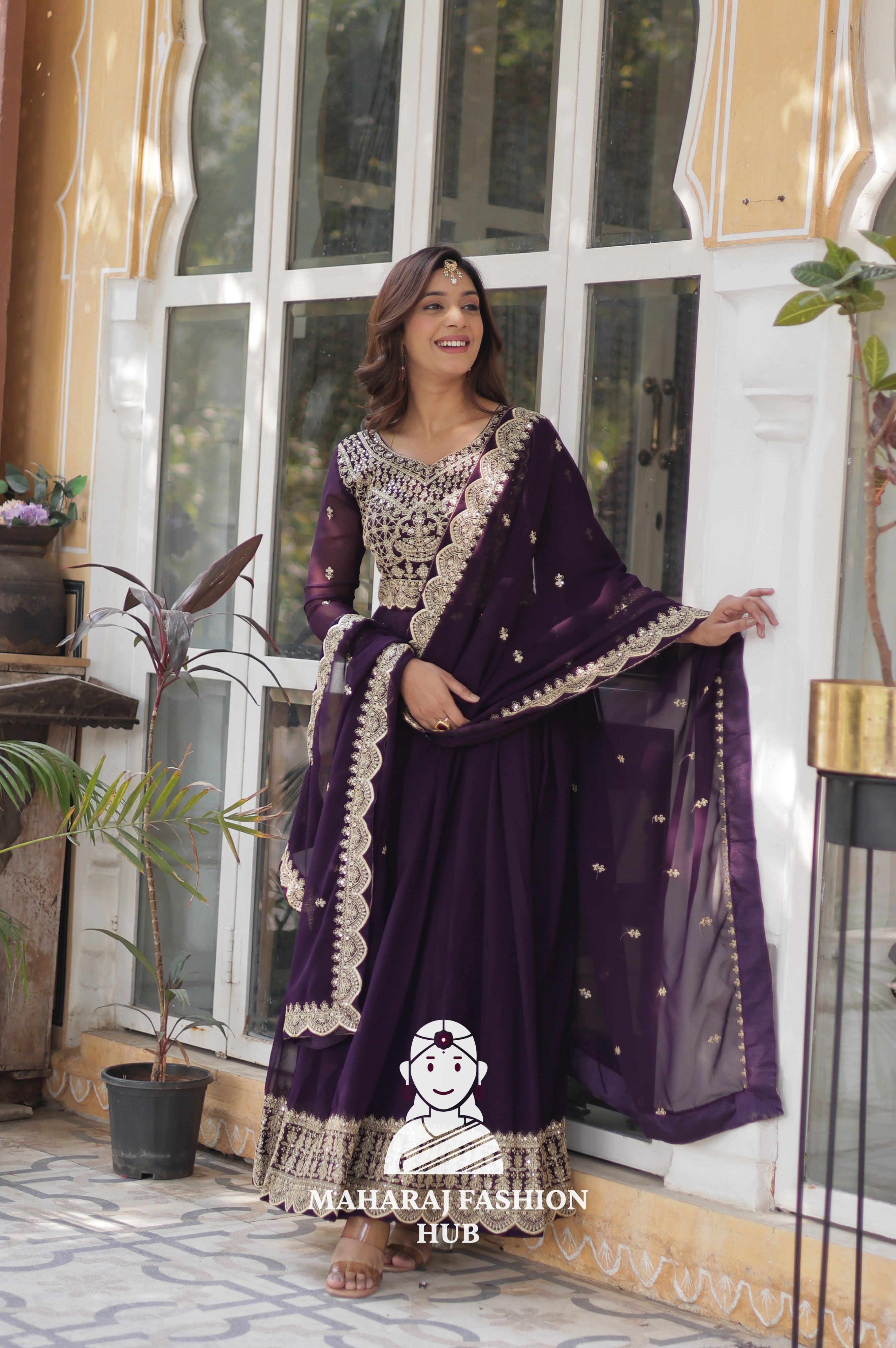 🌸 Designer Gown in Faux Blooming with Heavy Work & Stylish Dupatta - Combo Offer Gown