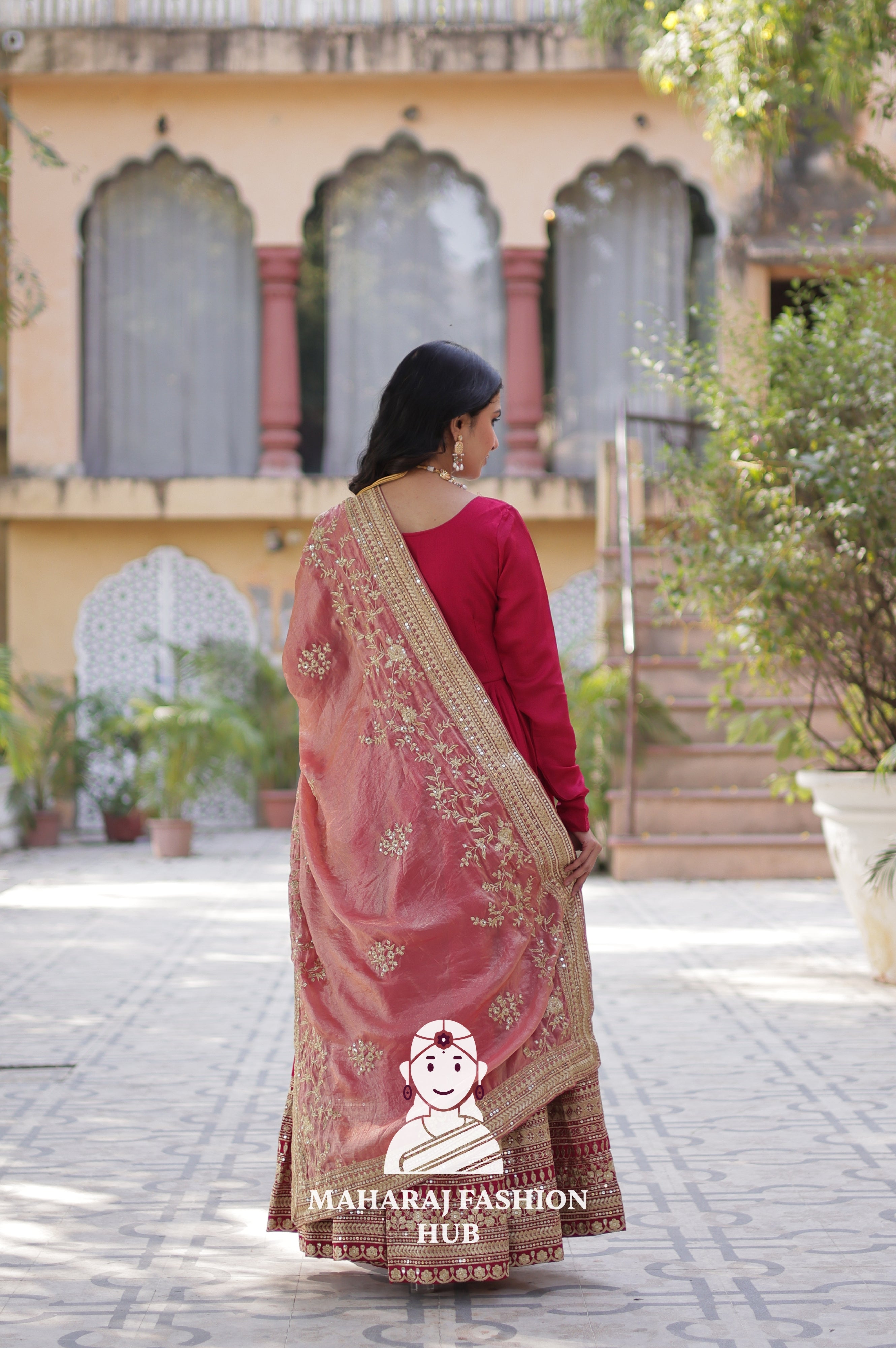 ✨ Shimmer Vichitra Gown with Rich Sequins & Fendi Dupatta - Special Designer Gown
