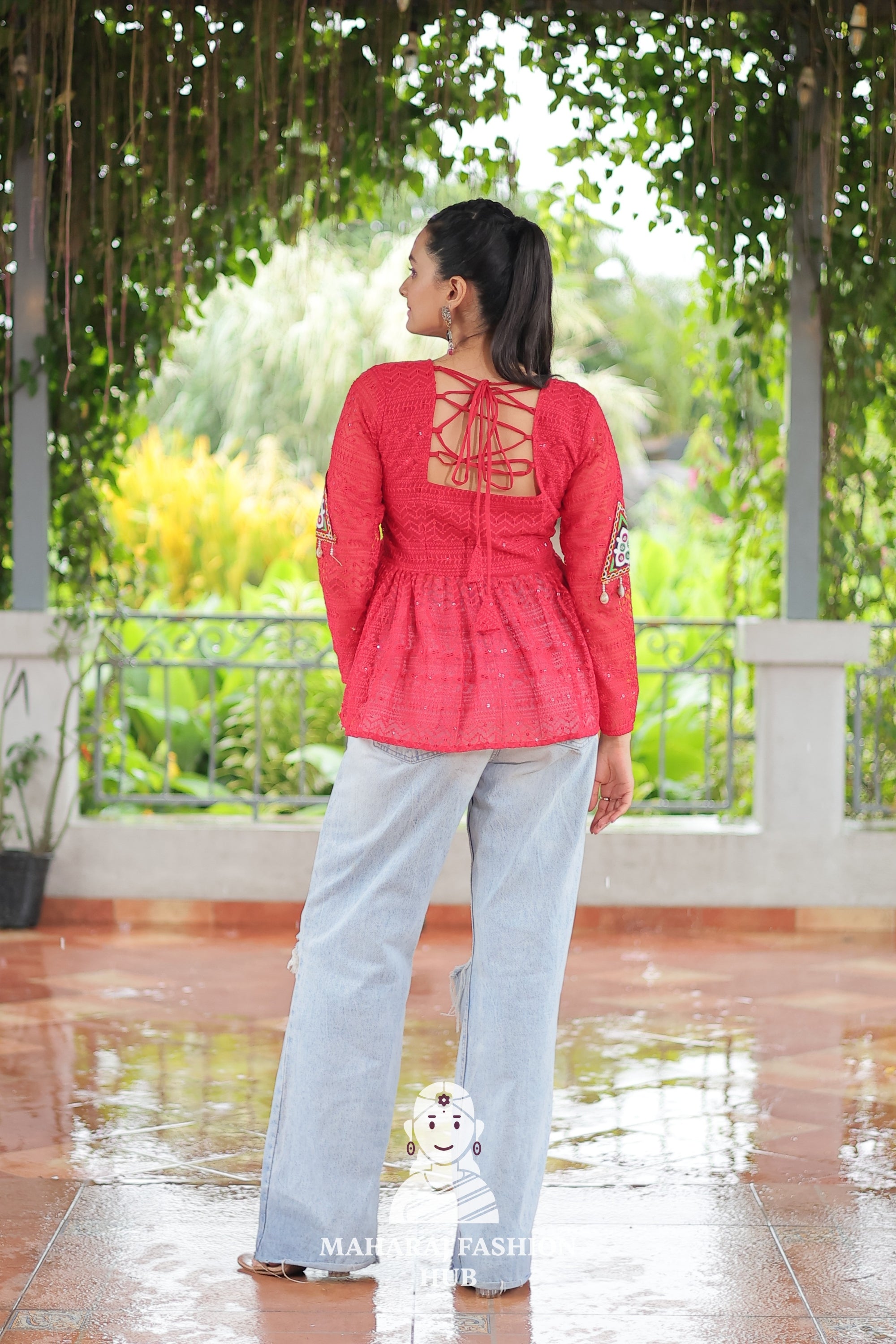 Premium Georgette Peplum Top with Kutchi Patch Schiffli Work 🎨🪔