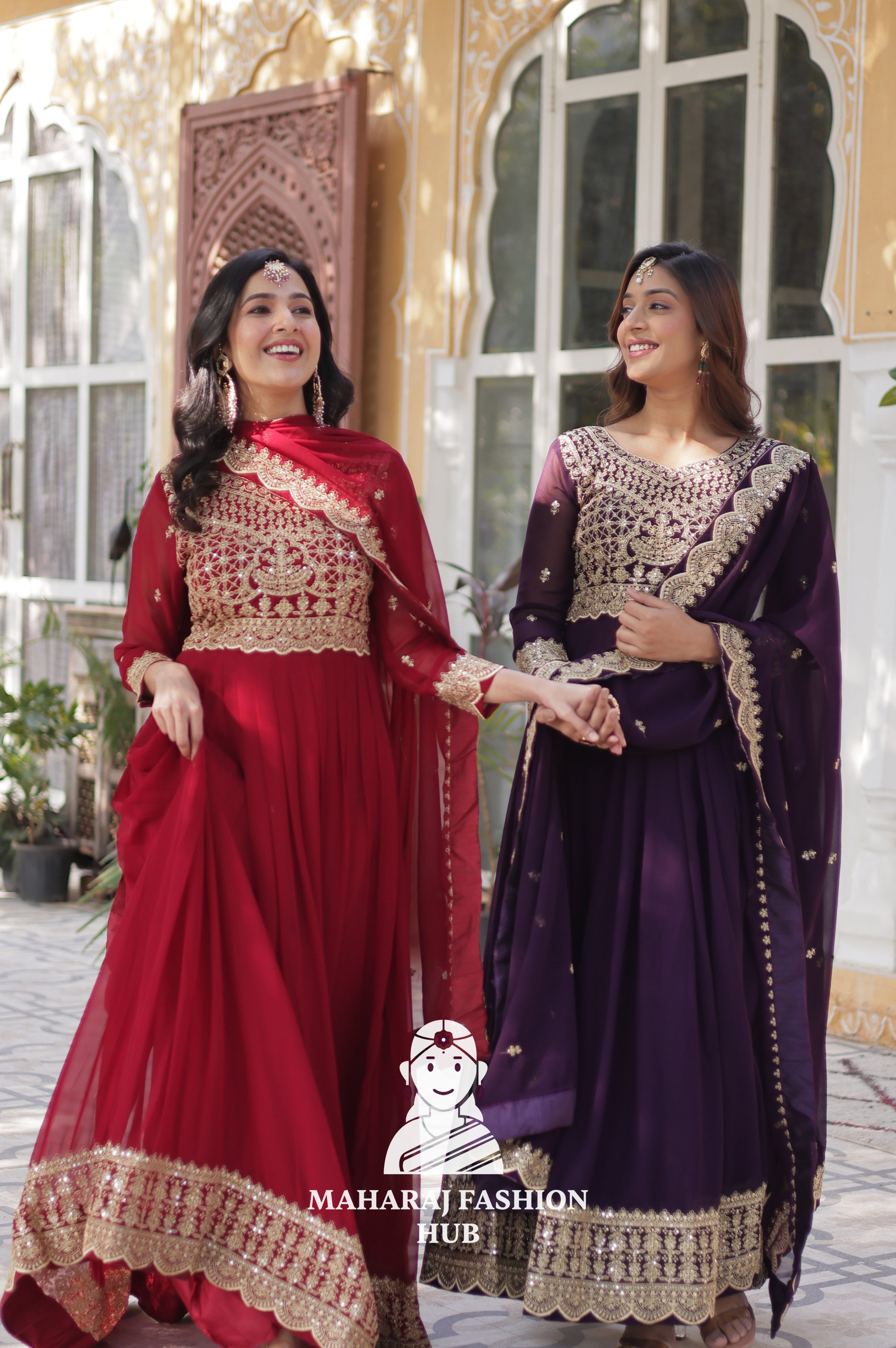 🪡 Elegant Faux Blooming Gown with 3.5 M Flair and Lace Finish Dupatta - Combo Offer Gown