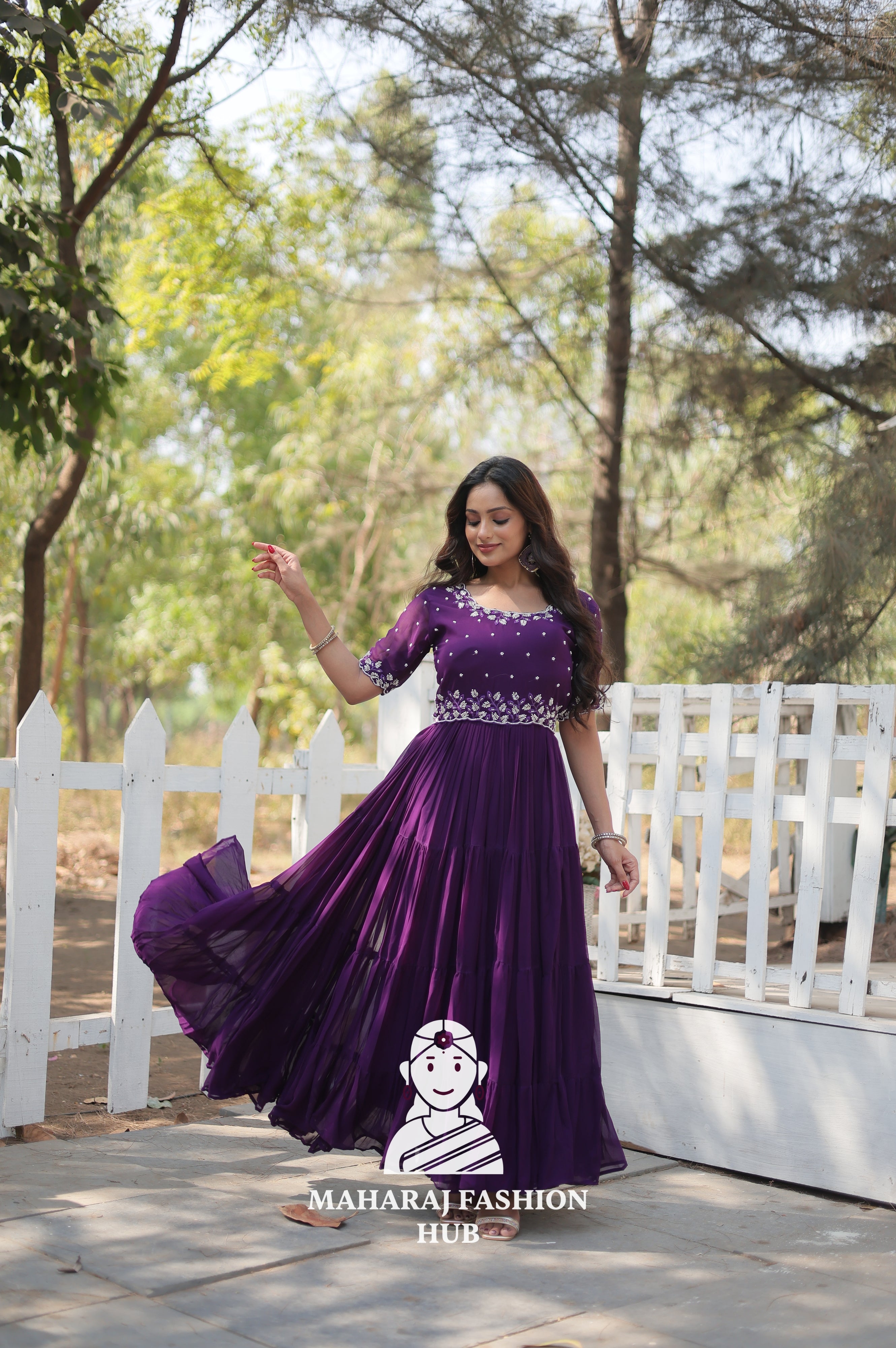 Stunning Beads Embroidered Gown in Faux Blooming Fabric