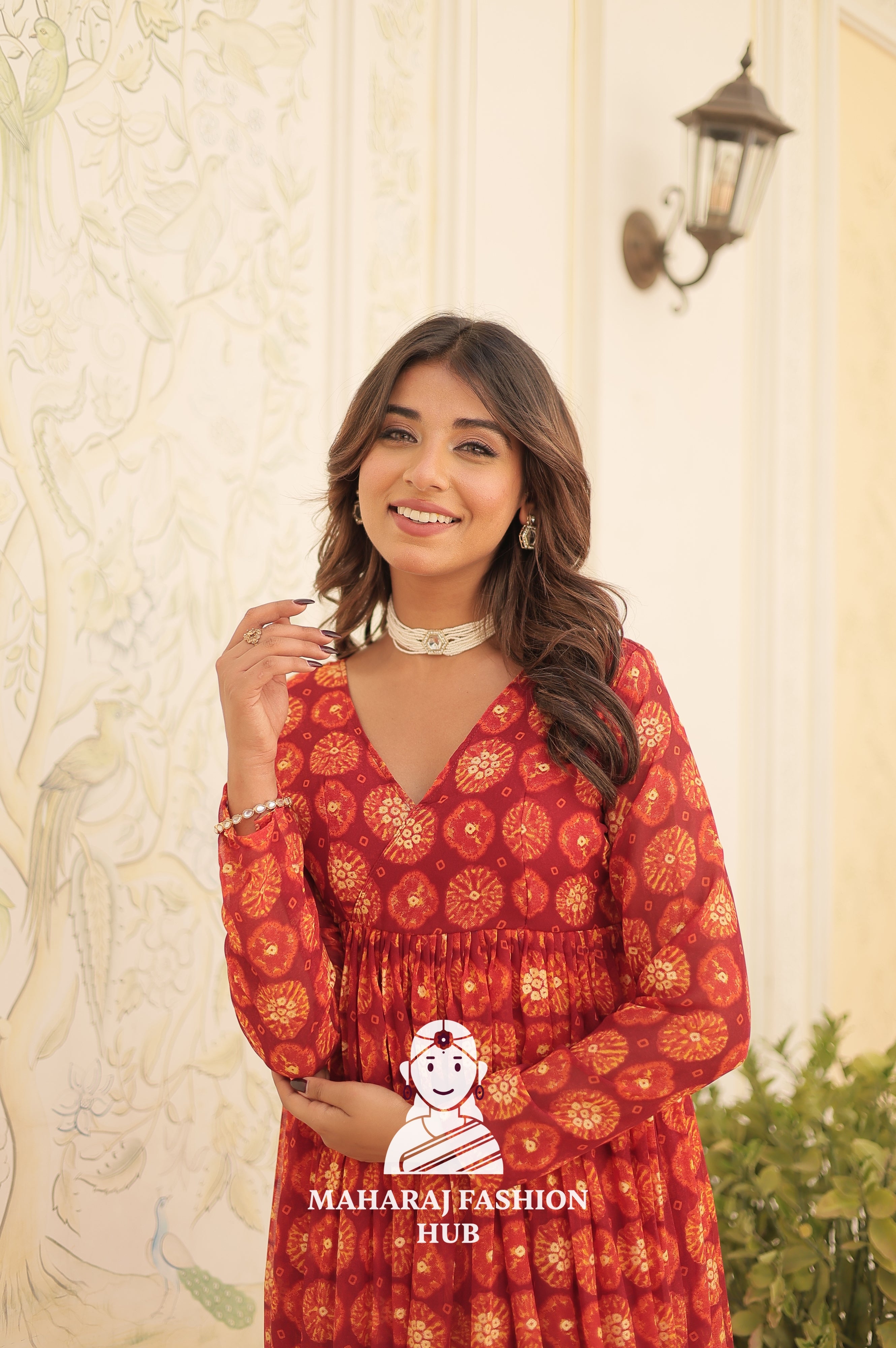 Ethnic Charm in Foil Print Georgette Grace - Special Designer Gown