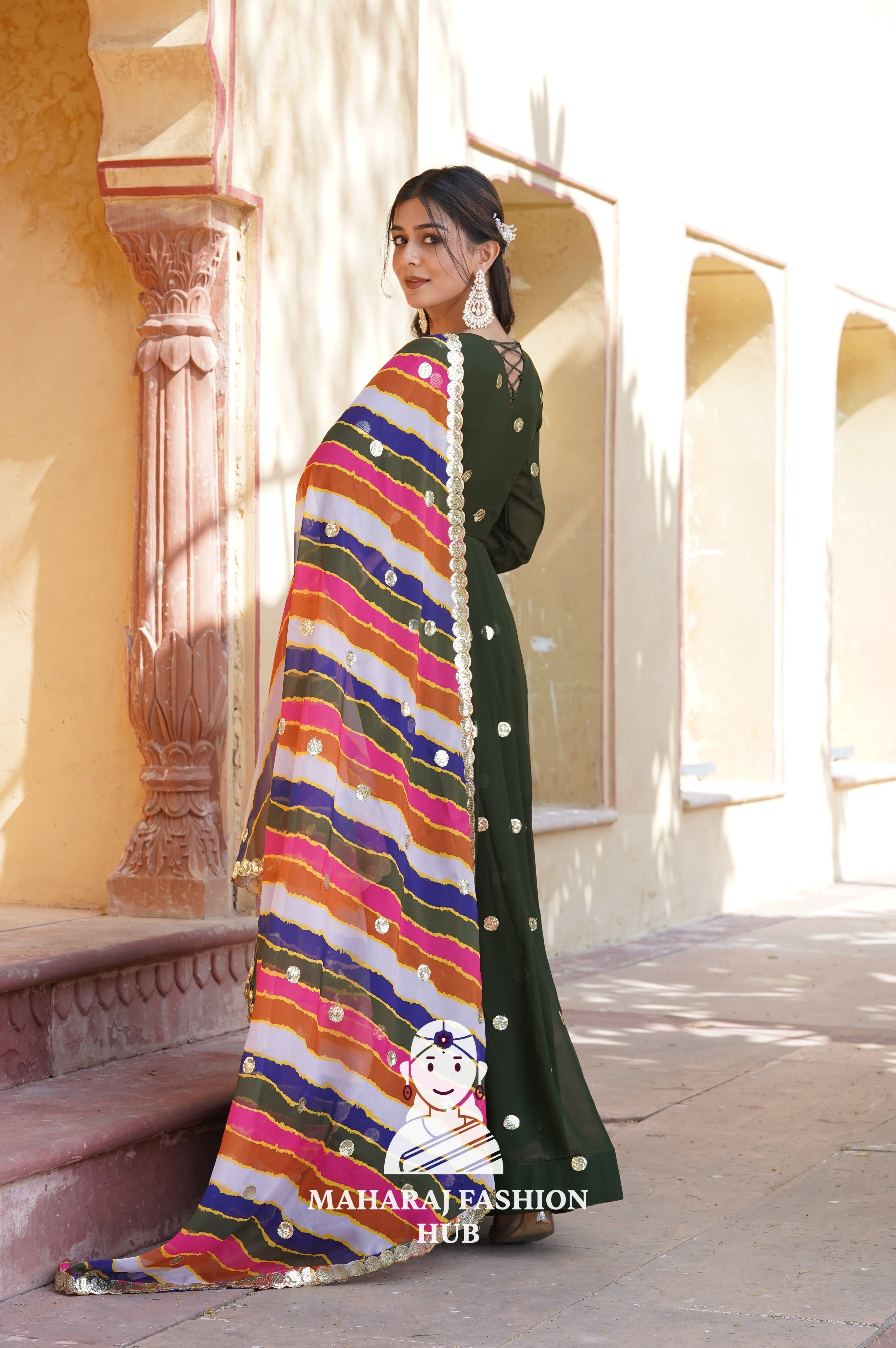 Elegant Faux Blooming Special Designer Gown with Contrast Silk Dupatta