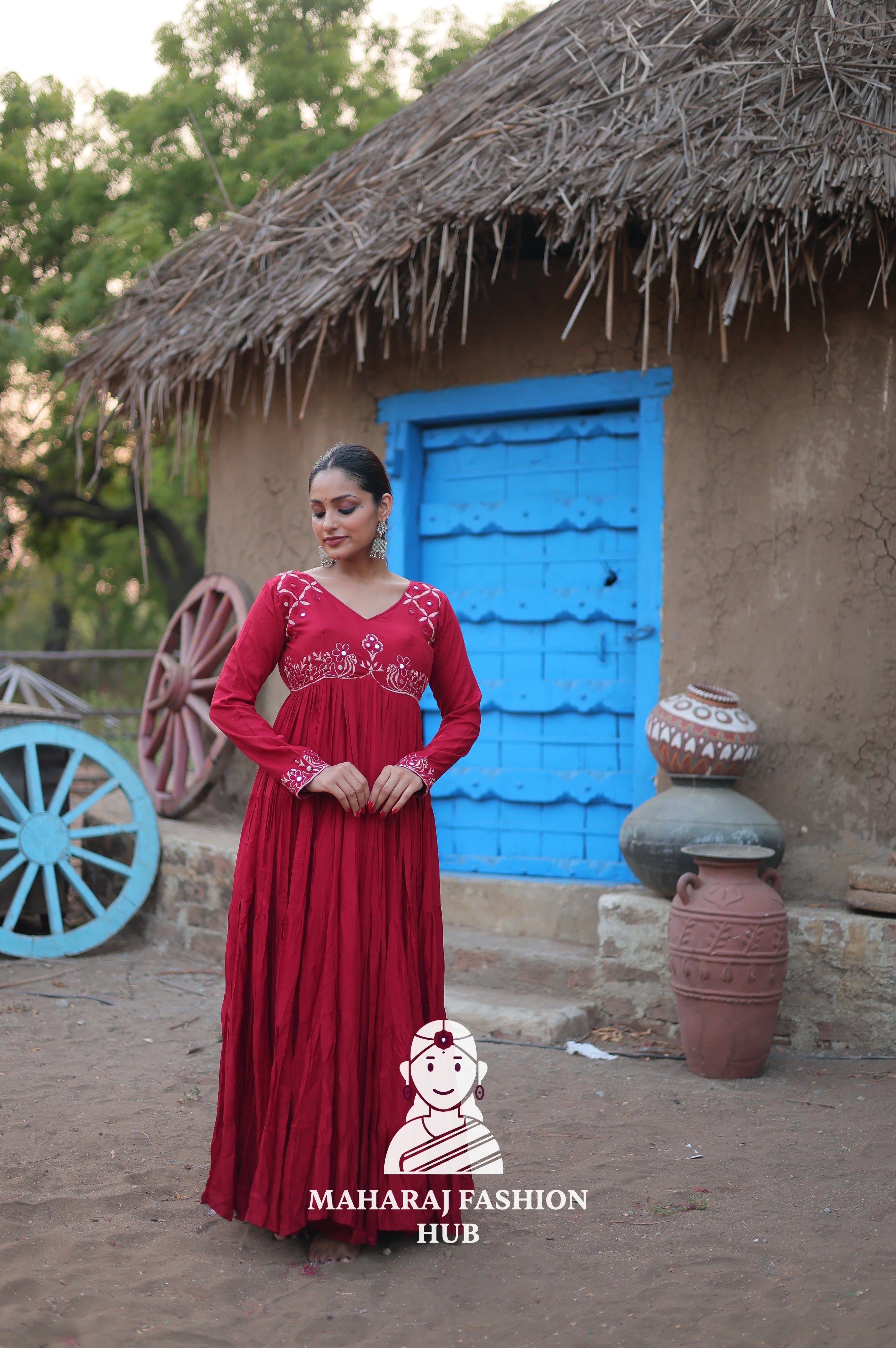 Stunning Reyon Fabric Gown with Luxurious 15 Meter Flair