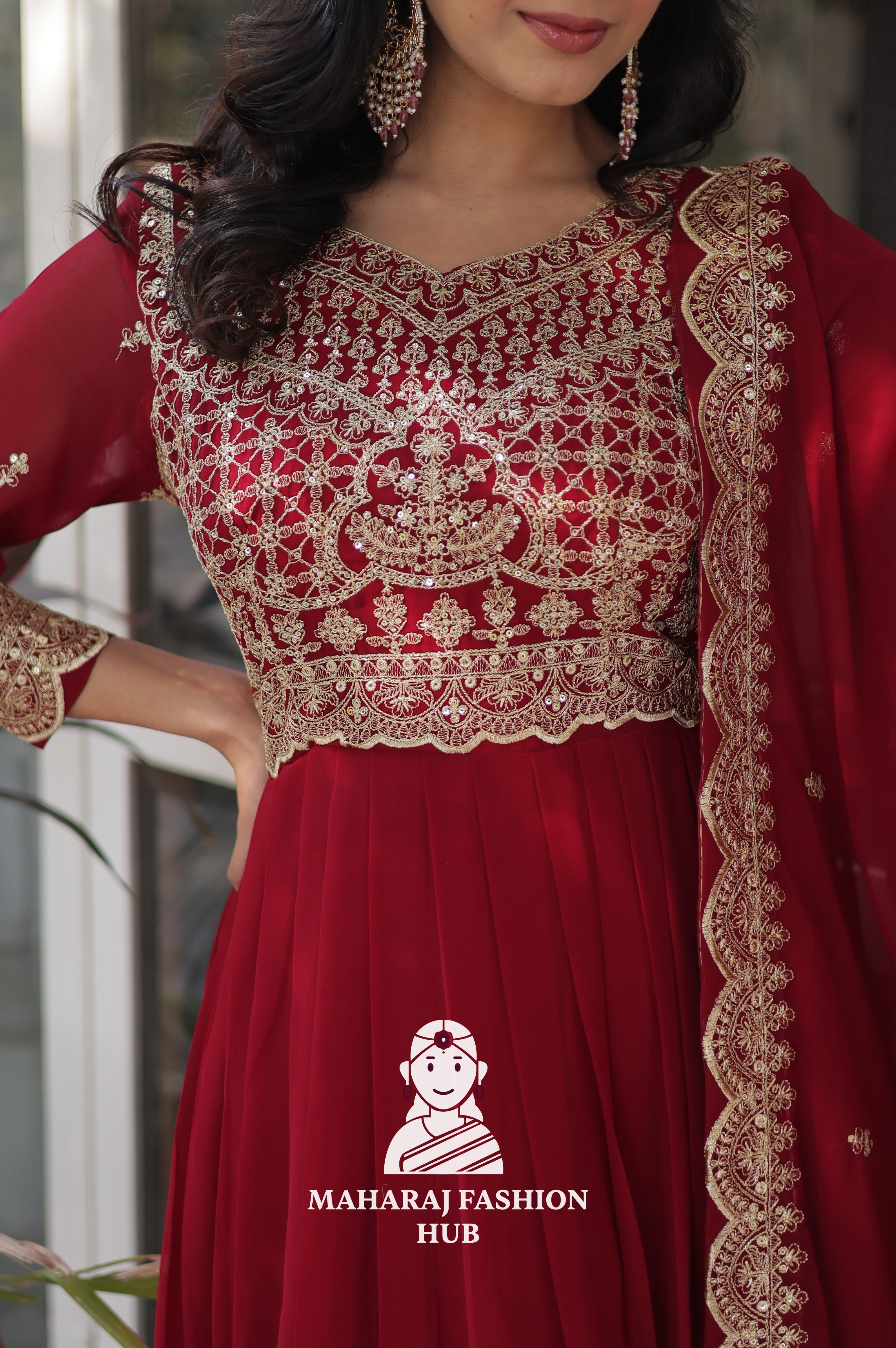 💃 Full Flair Faux Blooming Gown Paired with Designer Dupatta