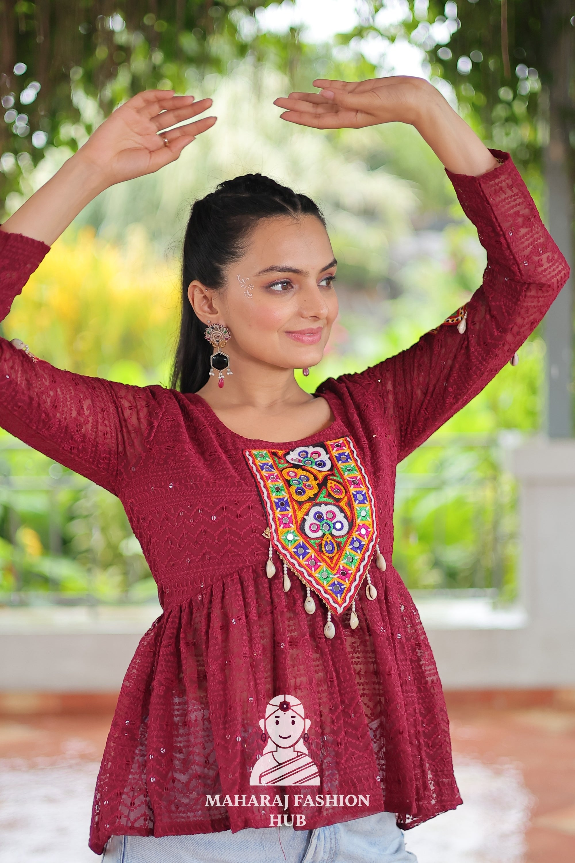 Festive Georgette Schiffli Kutchi Work Peplum Top for Navratri ✨👗