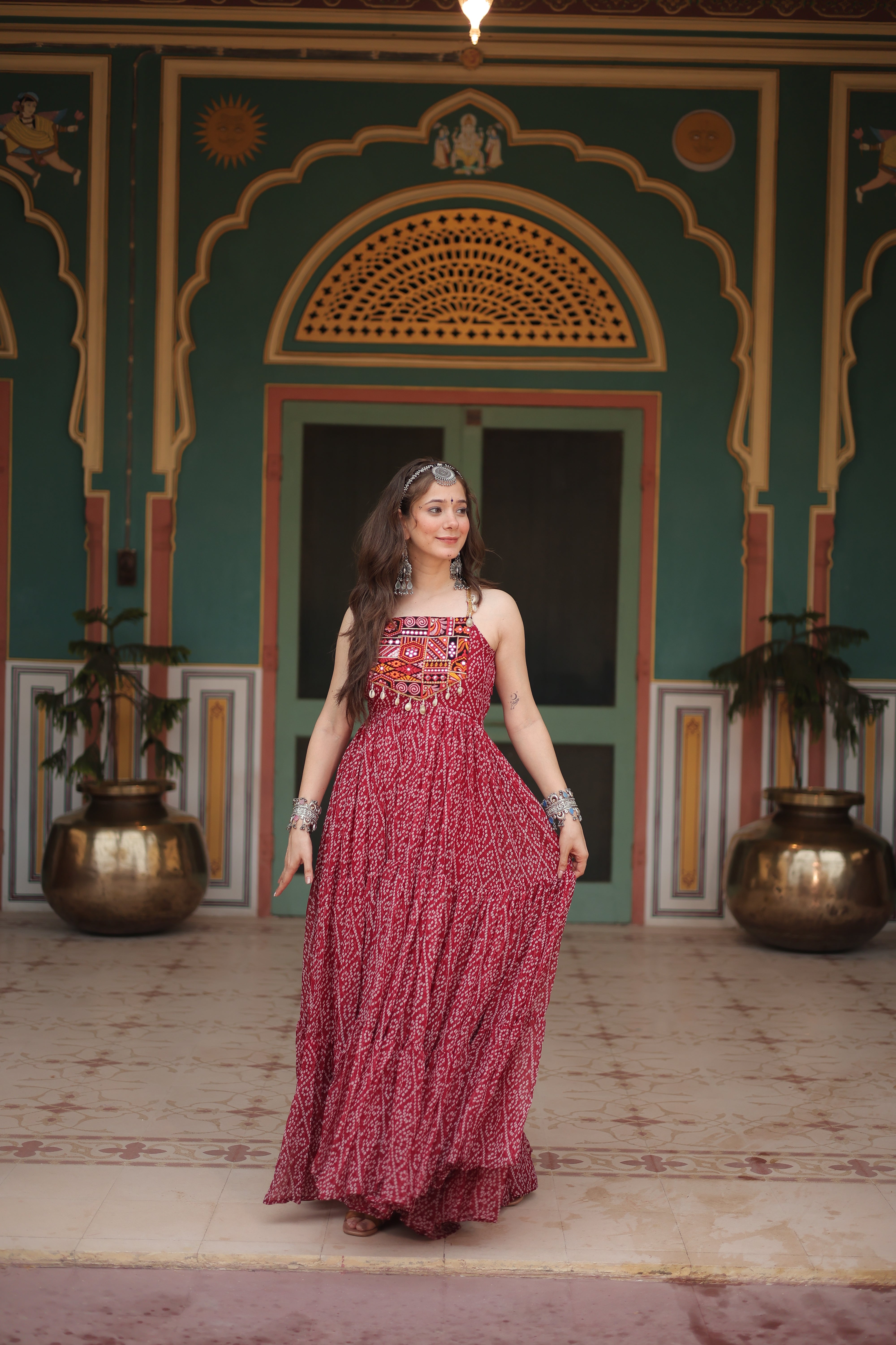Bandhani Print Faux Georgette Ensemble with Cotton Lining