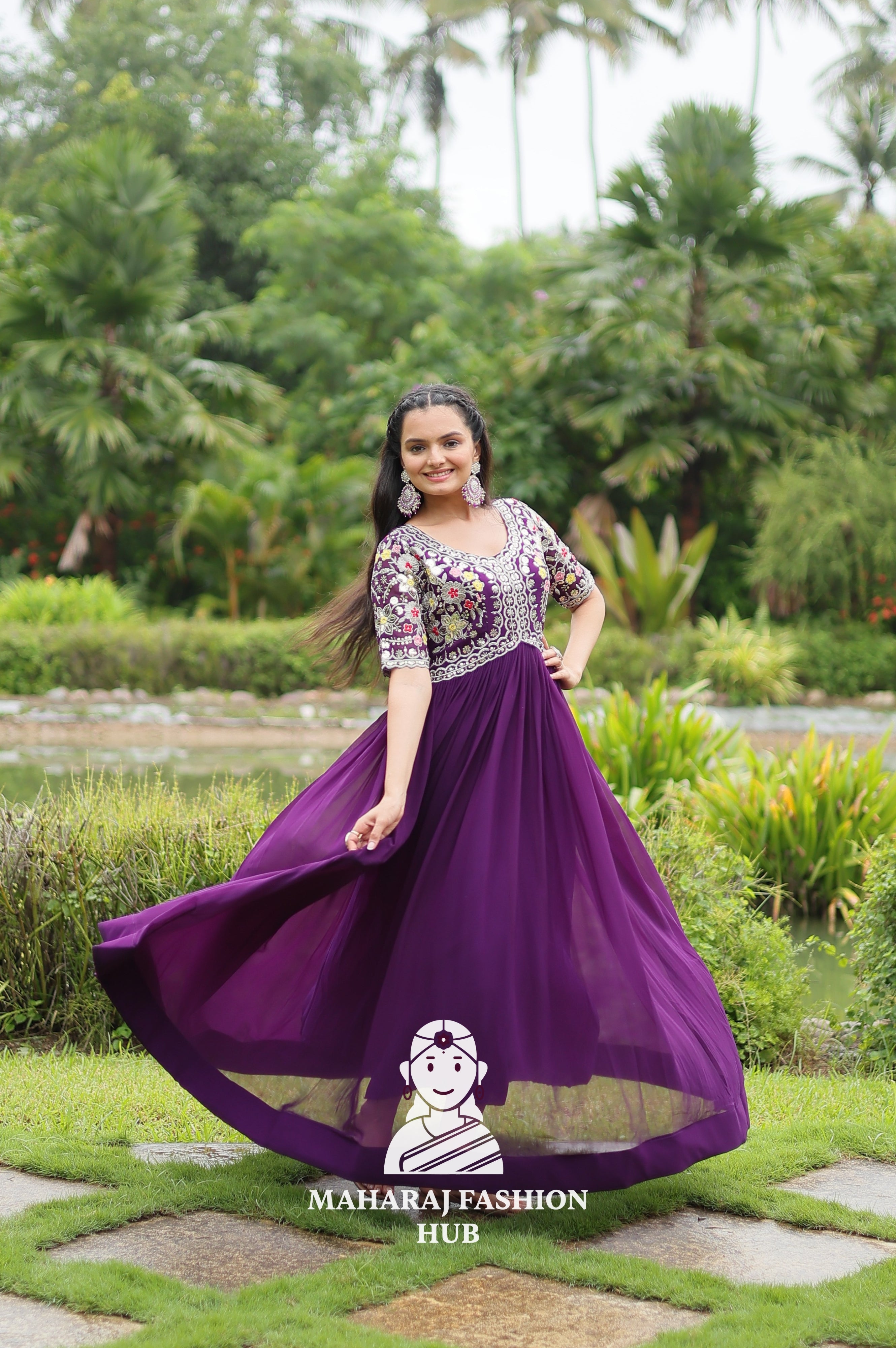 Designer Faux Blooming Gown Crafted for Festive Moments