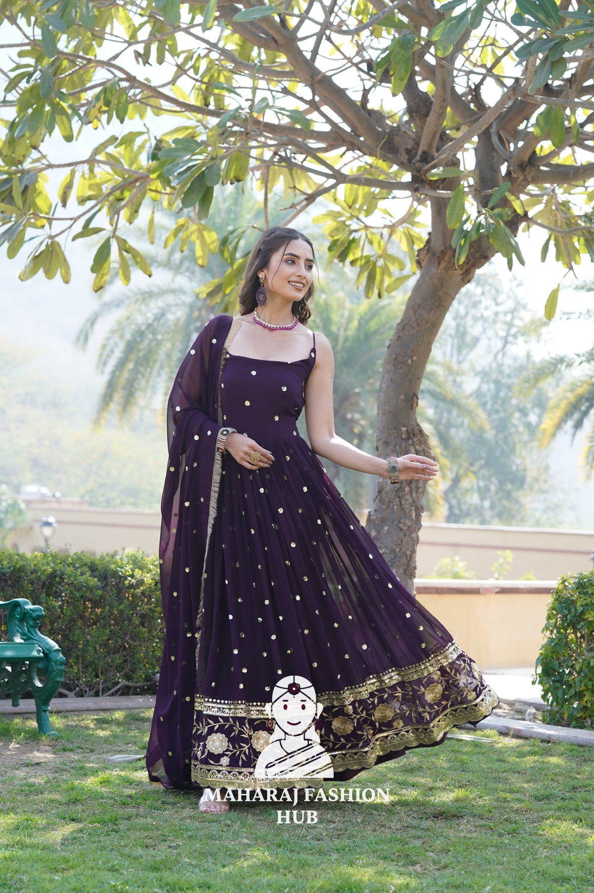 Sleeveless Special Designer Gown in Faux Blooming Fabric with Cotton Lining