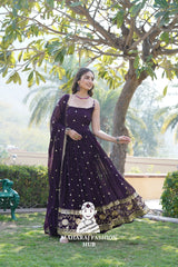 Sleeveless Special Designer Gown in Faux Blooming Fabric with Cotton Lining